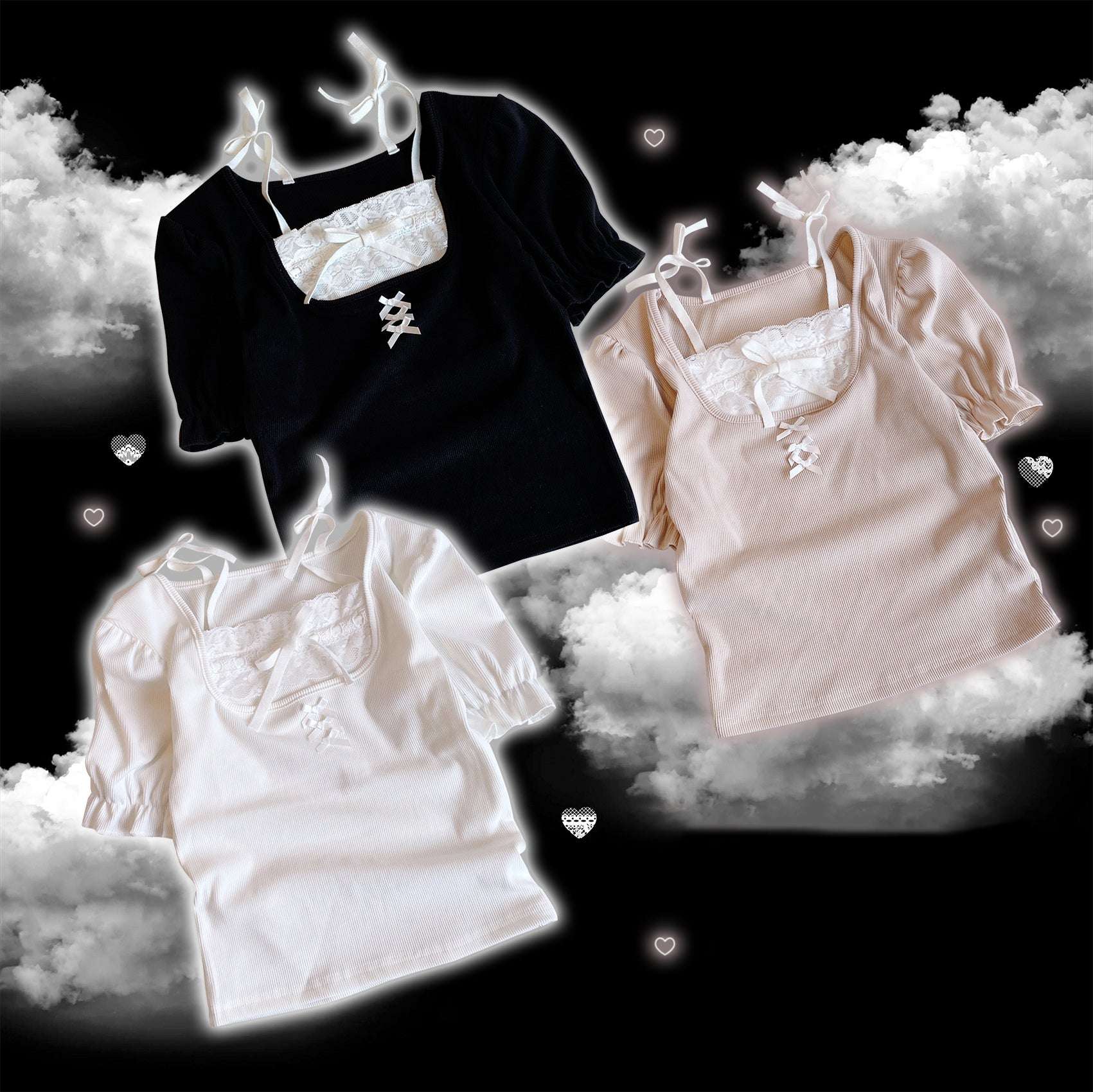 Kitten Bullet Shoujo S Pink Black White Puff Sleeve Top