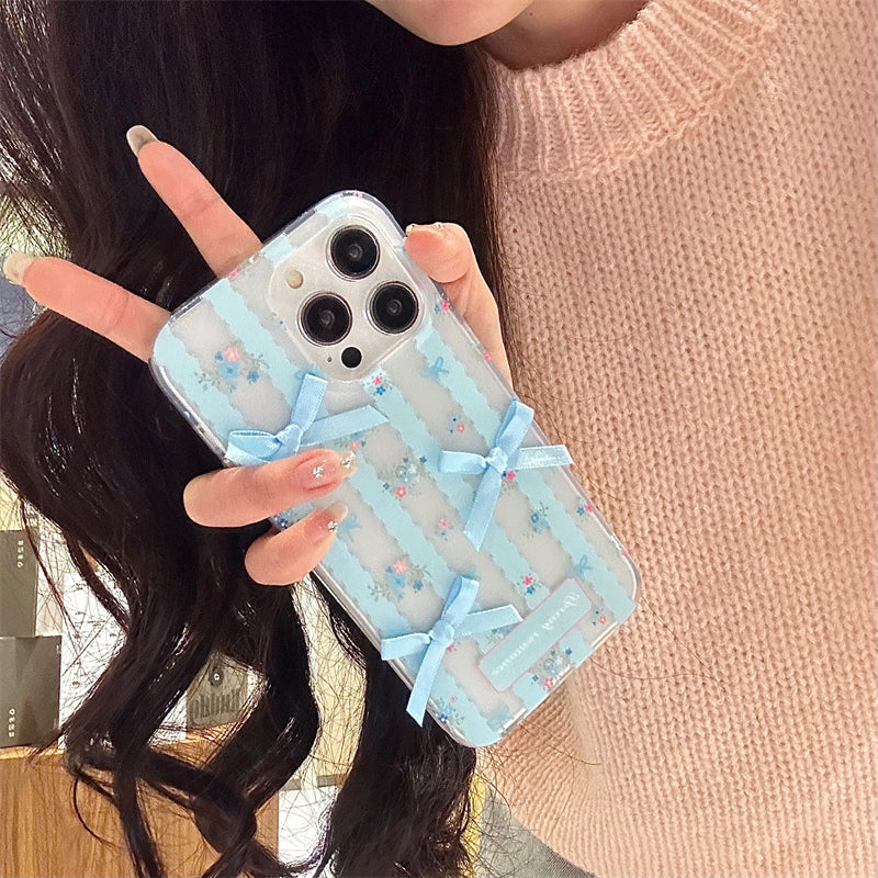 Kitty Striped Pink Blue Bow Coquette Phone Case Charm Strap Chain - Image 8