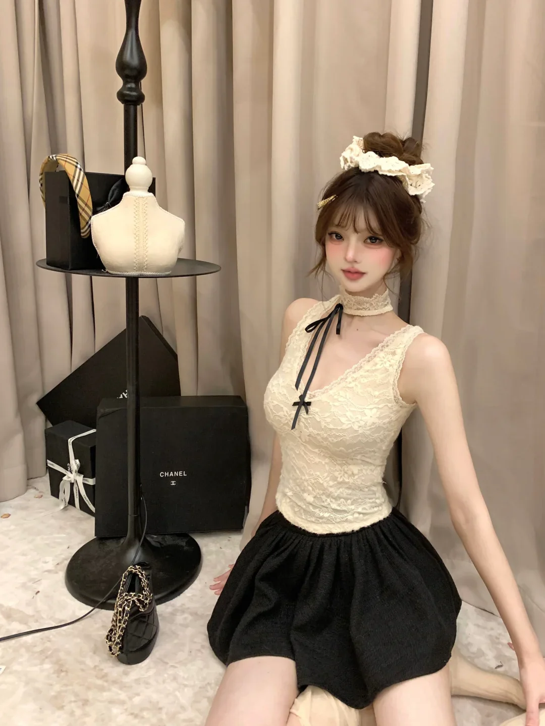 Lazy Girl Cream Cami & Madeline Black White Jacket Skirt Three Piece Set - Image 3