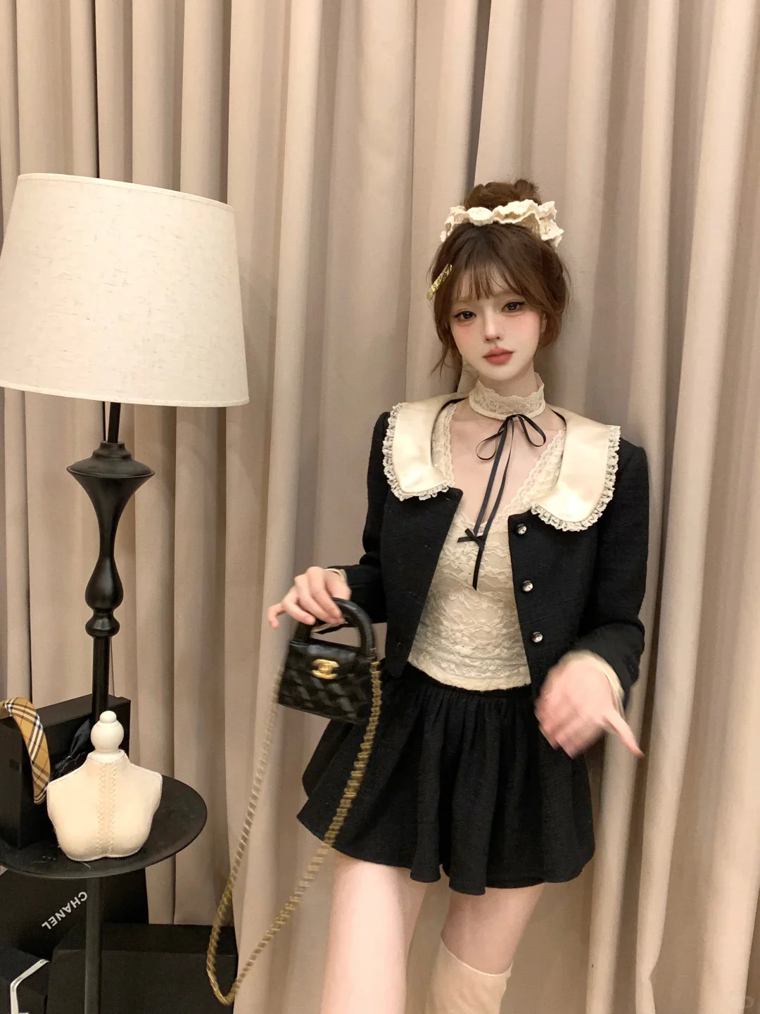 Lazy Girl Cream Cami & Madeline Black White Jacket Skirt Three Piece Set - Image 4