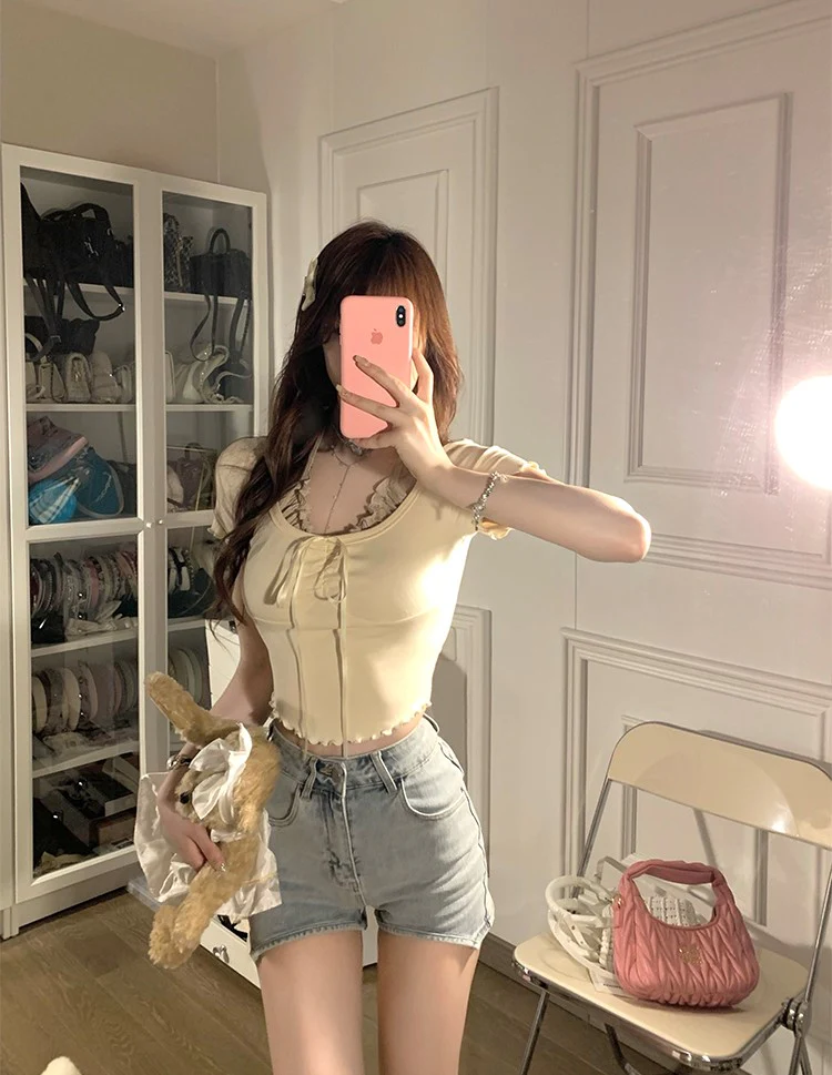 Lazy Girl First Love Toffee Sweet Pink Blue Beige Top Shirt - Image 7
