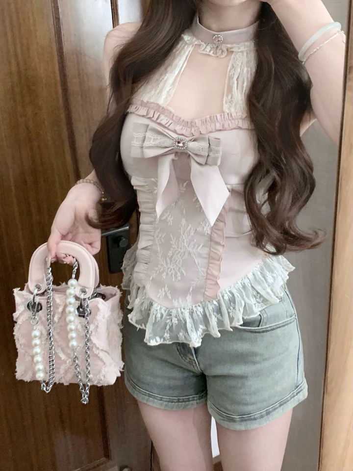 Lazy Girl Sweety Pink Halter Camisole Top - Image 4