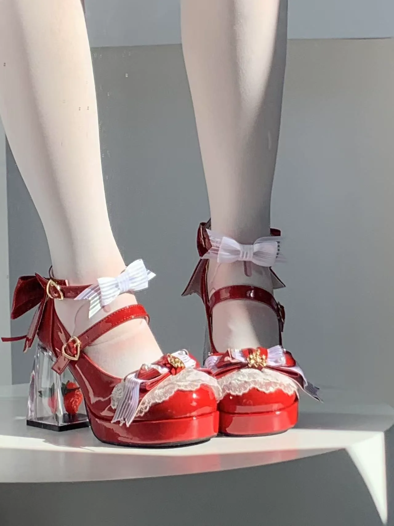 Little Anna Red Strawberry Glass High Heels - Image 3