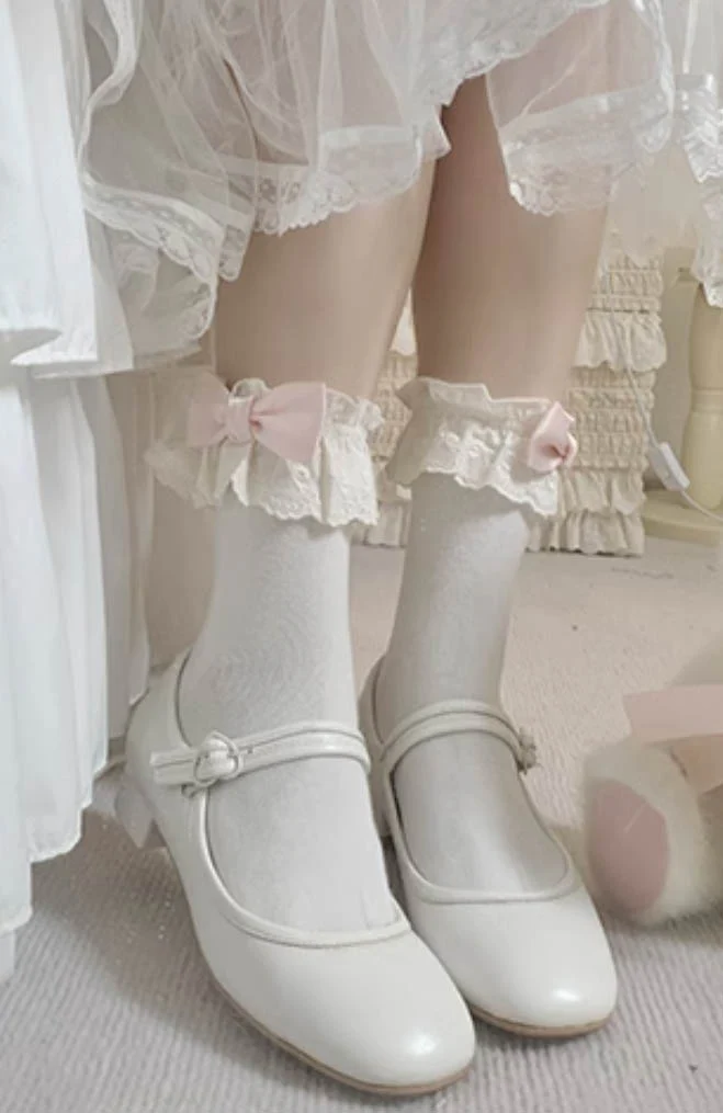 Little Bow Pink Blue Cream Crew Socks - Image 6