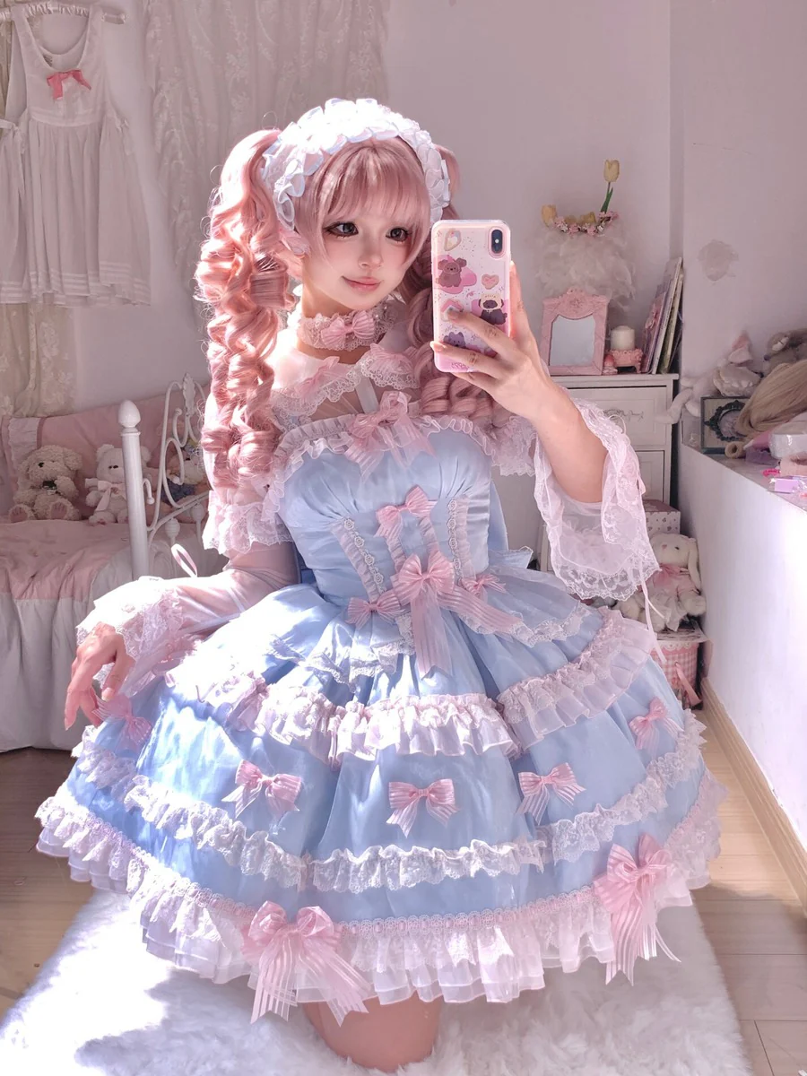 Lolicat Love Knot Yarn Pink Blue Green Purple Lolita Dress - Image 14