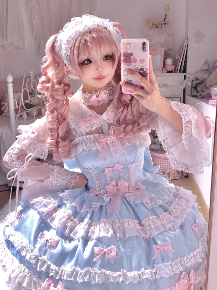 Lolicat Love Knot Yarn Pink Blue Green Purple Lolita Dress - Image 23