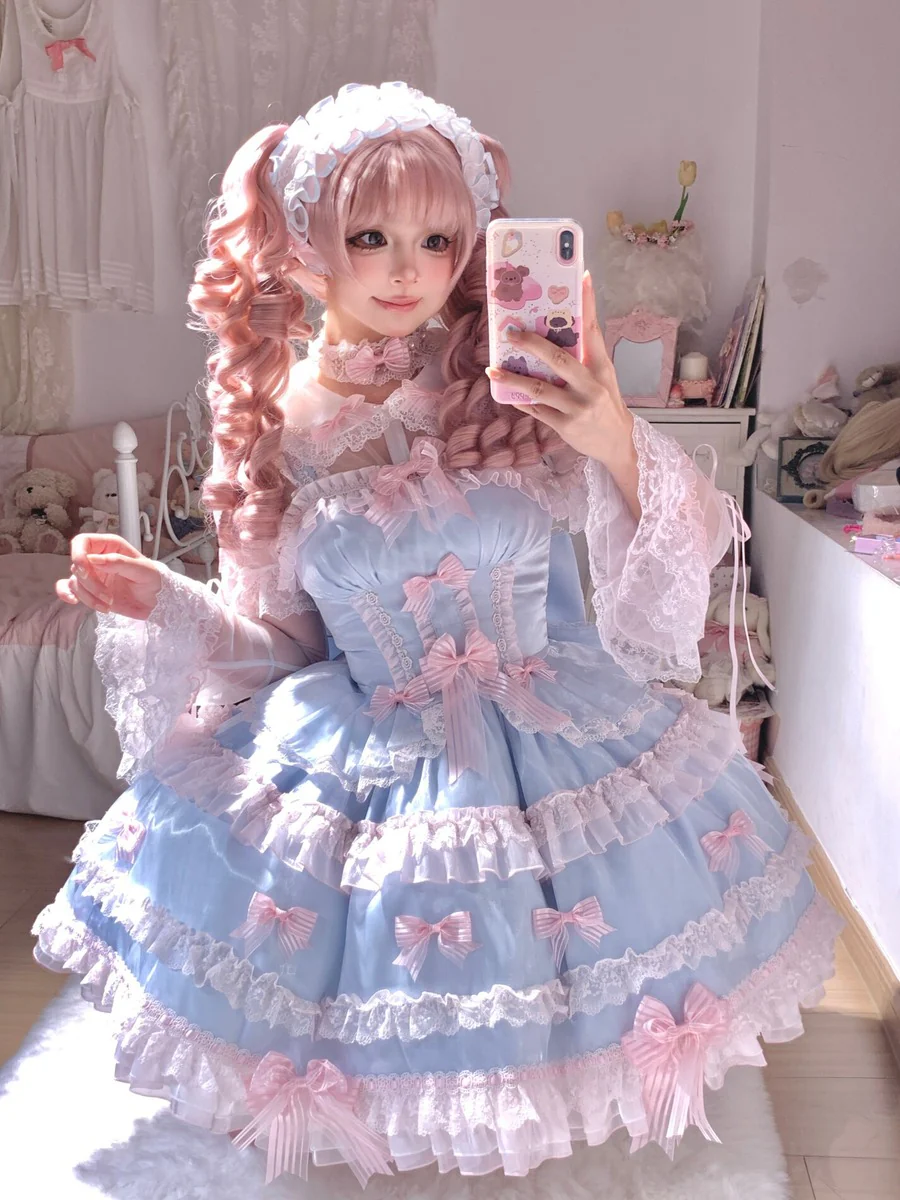 Lolicat Love Knot Yarn Pink Blue Green Purple Lolita Dress - Image 8