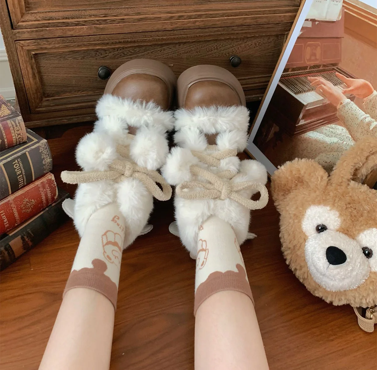 Puffy Sheep Lolita Fluffy Cupid Cute Pompom Balls Winter Fur Velvet Cotton Shoes Snow Boots - Image 5
