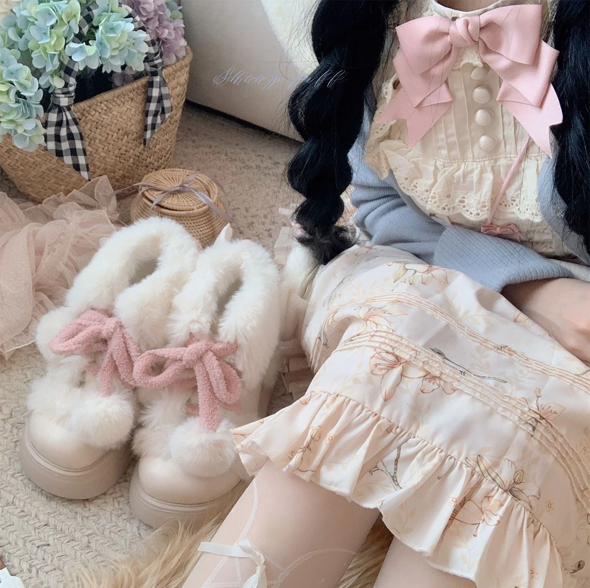 Puffy Sheep Lolita Fluffy Cupid Cute Pompom Balls Winter Fur Velvet Cotton Shoes Snow Boots - Image 7