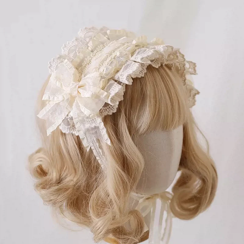 Lolita Lace Cream White Bow Hairband Accessories - Image 6