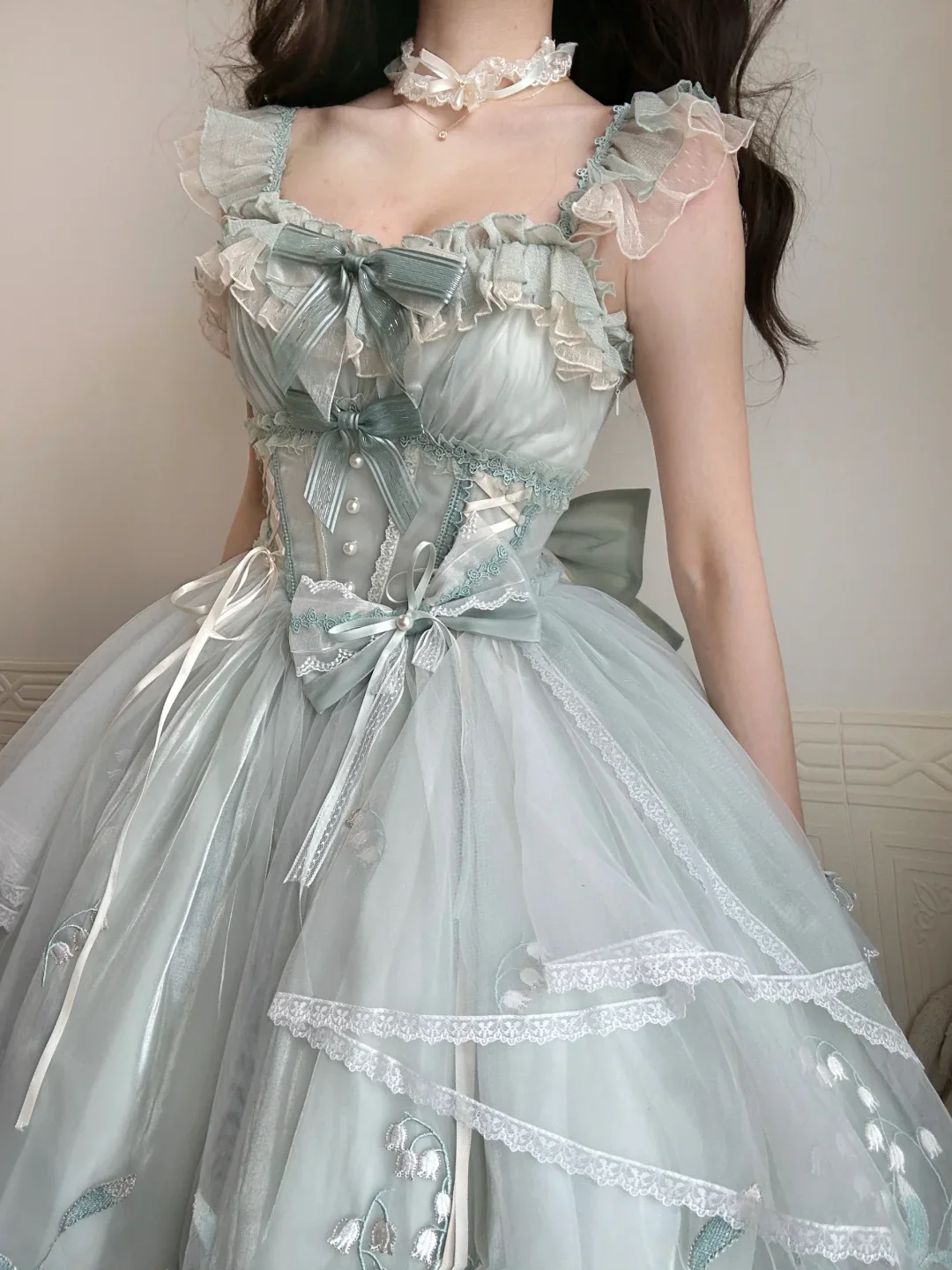 Lolita Love Is Coming Lily of the Valley Green Purple Strap Dress - Image 3