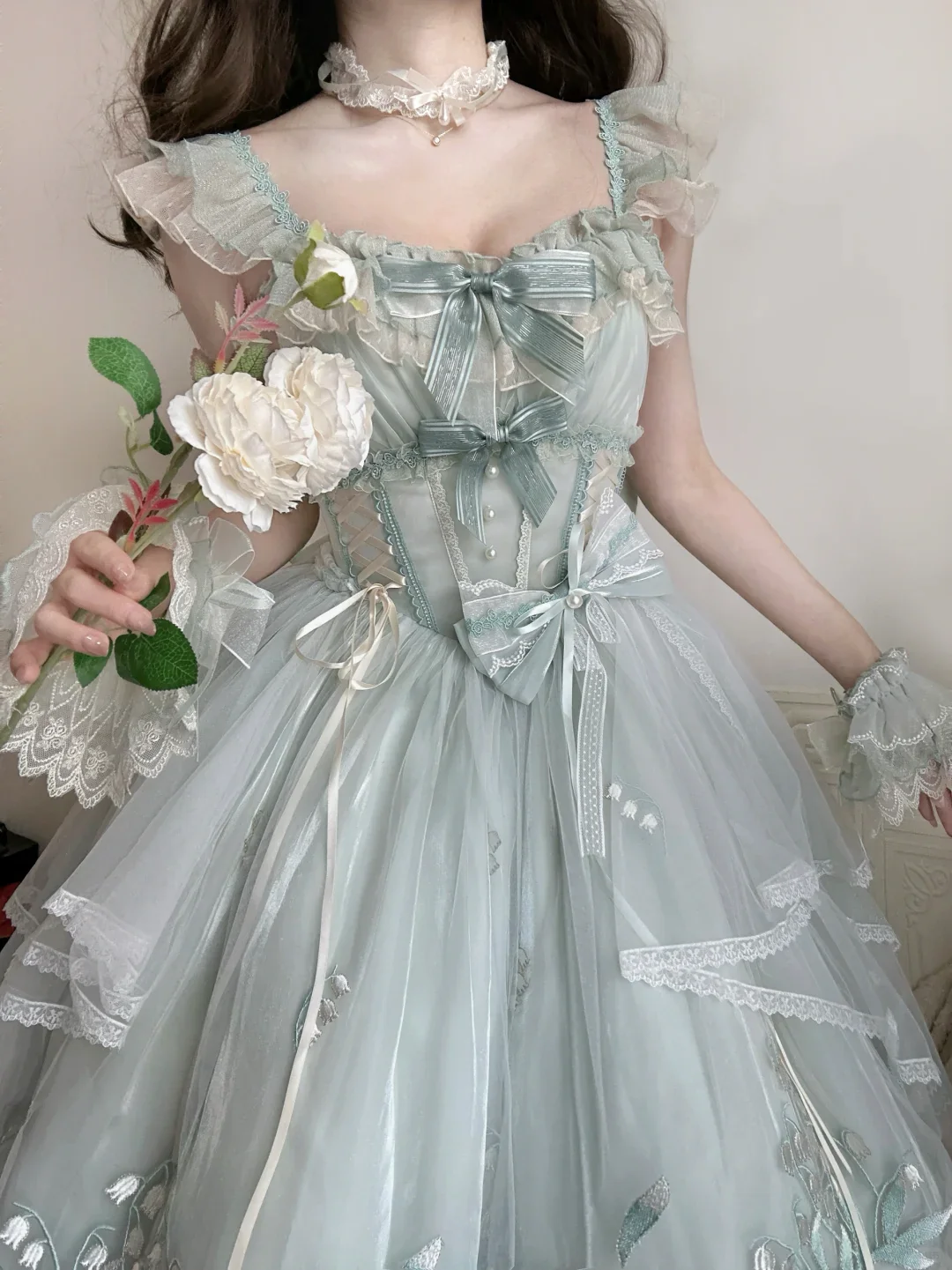 Lolita Love Is Coming Lily of the Valley Green Purple Strap Dress - Image 4