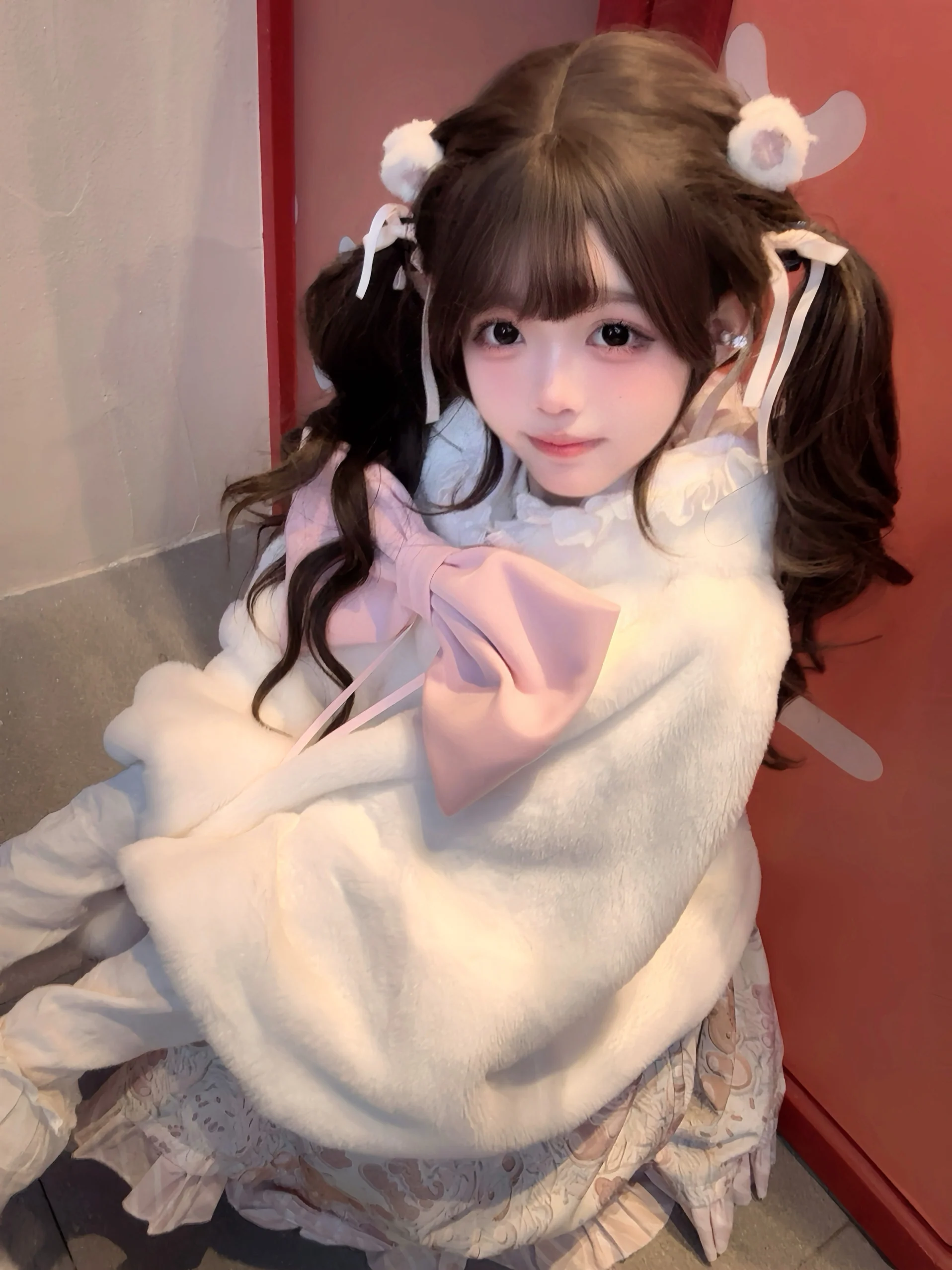 Lolita Meow Meow Car Ears White Plush Jacket Cape - Image 3