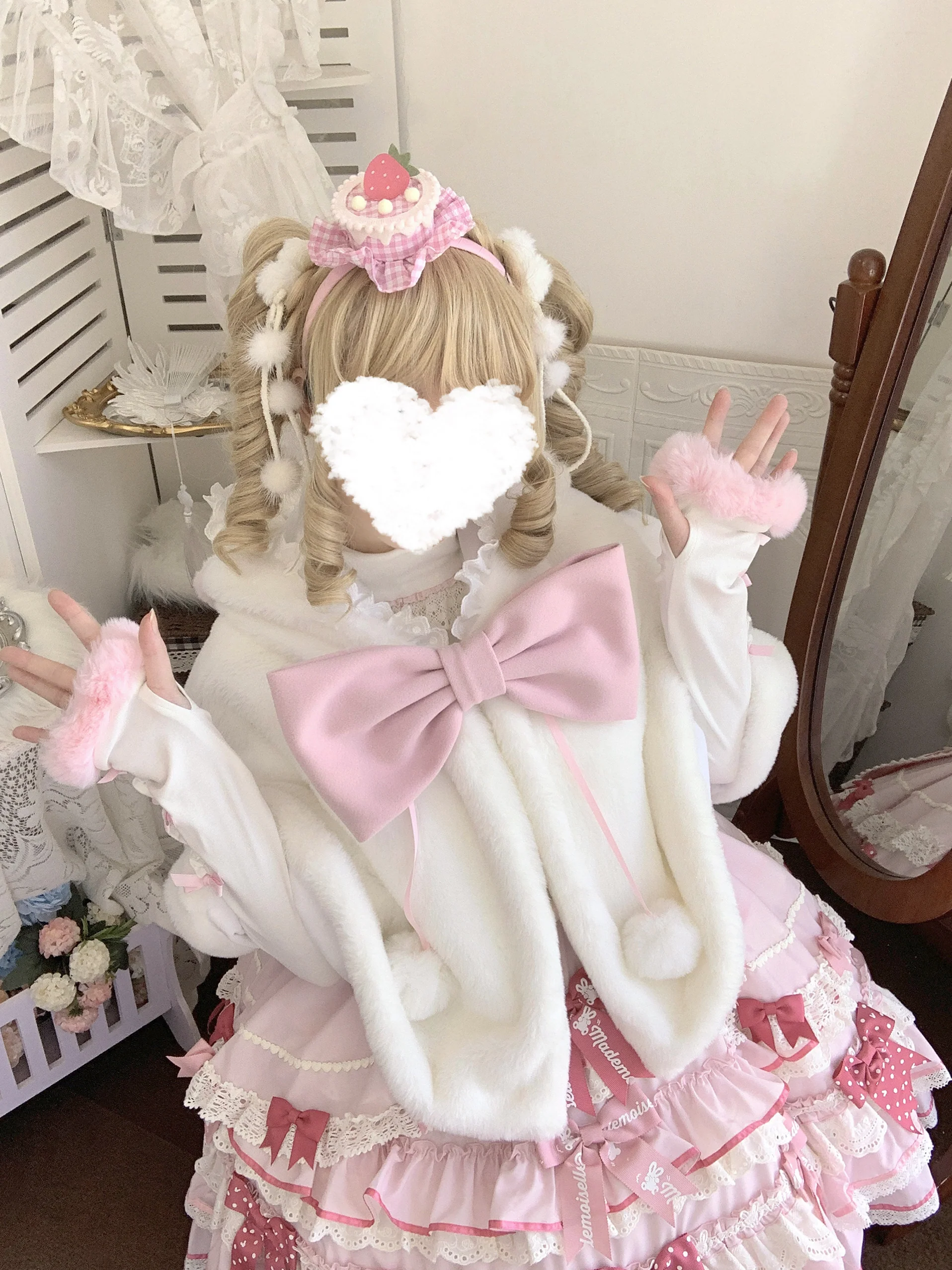 Lolita Meow Meow Car Ears White Plush Jacket Cape - Image 7