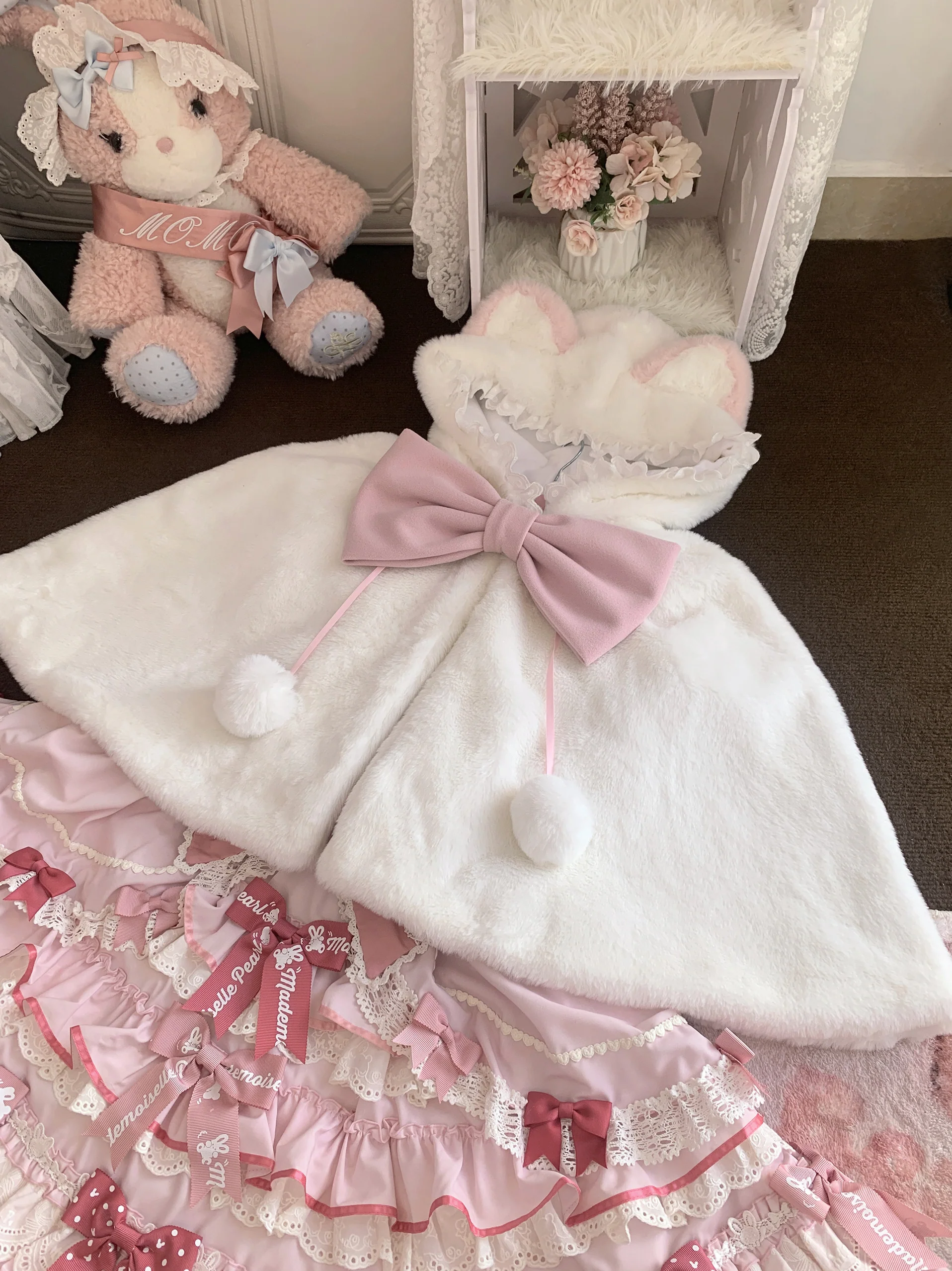 Lolita Meow Meow Car Ears White Plush Jacket Cape - Image 9