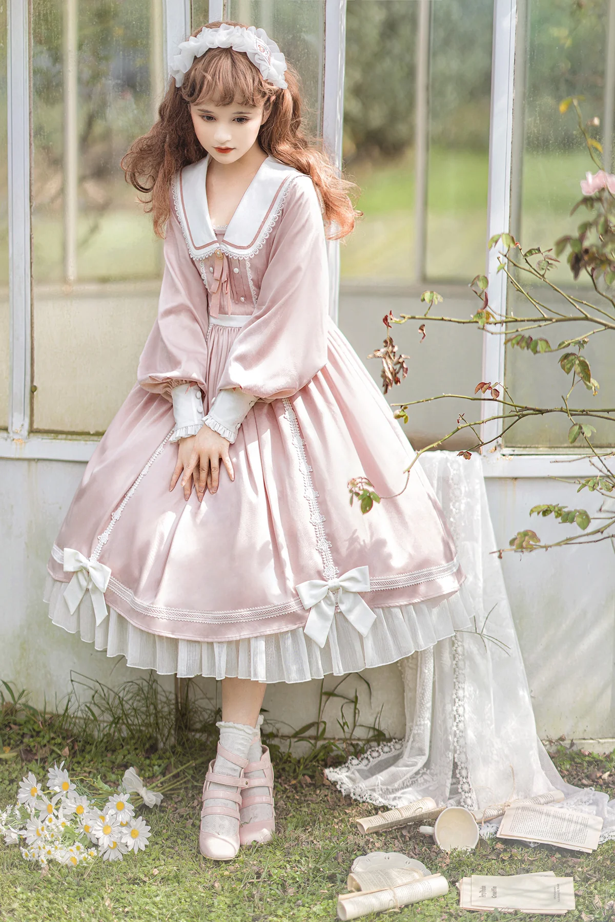 Love Letter Girl Lace Pastel Pink Blue Long Sleeve Dress