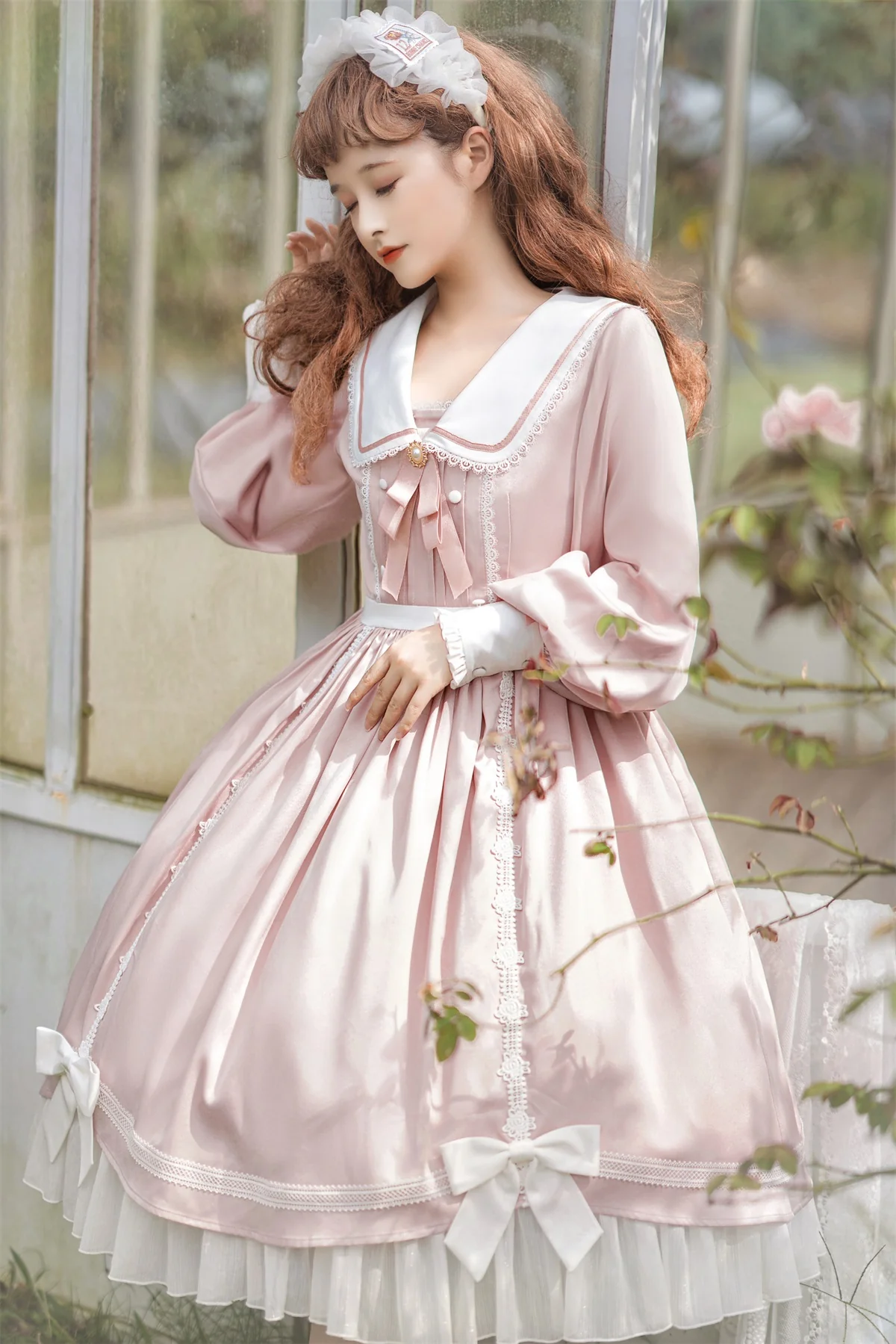 Love Letter Girl Lace Pastel Pink Blue Long Sleeve Dress - Image 10