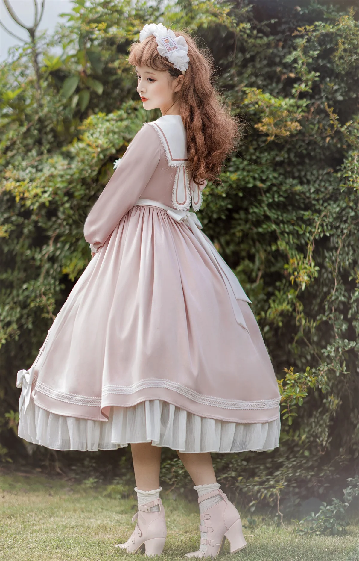 Love Letter Girl Lace Pastel Pink Blue Long Sleeve Dress - Image 11