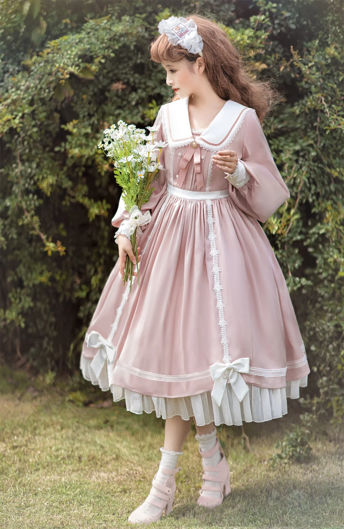Love Letter Girl Lace Pastel Pink Blue Long Sleeve Dress - Image 12