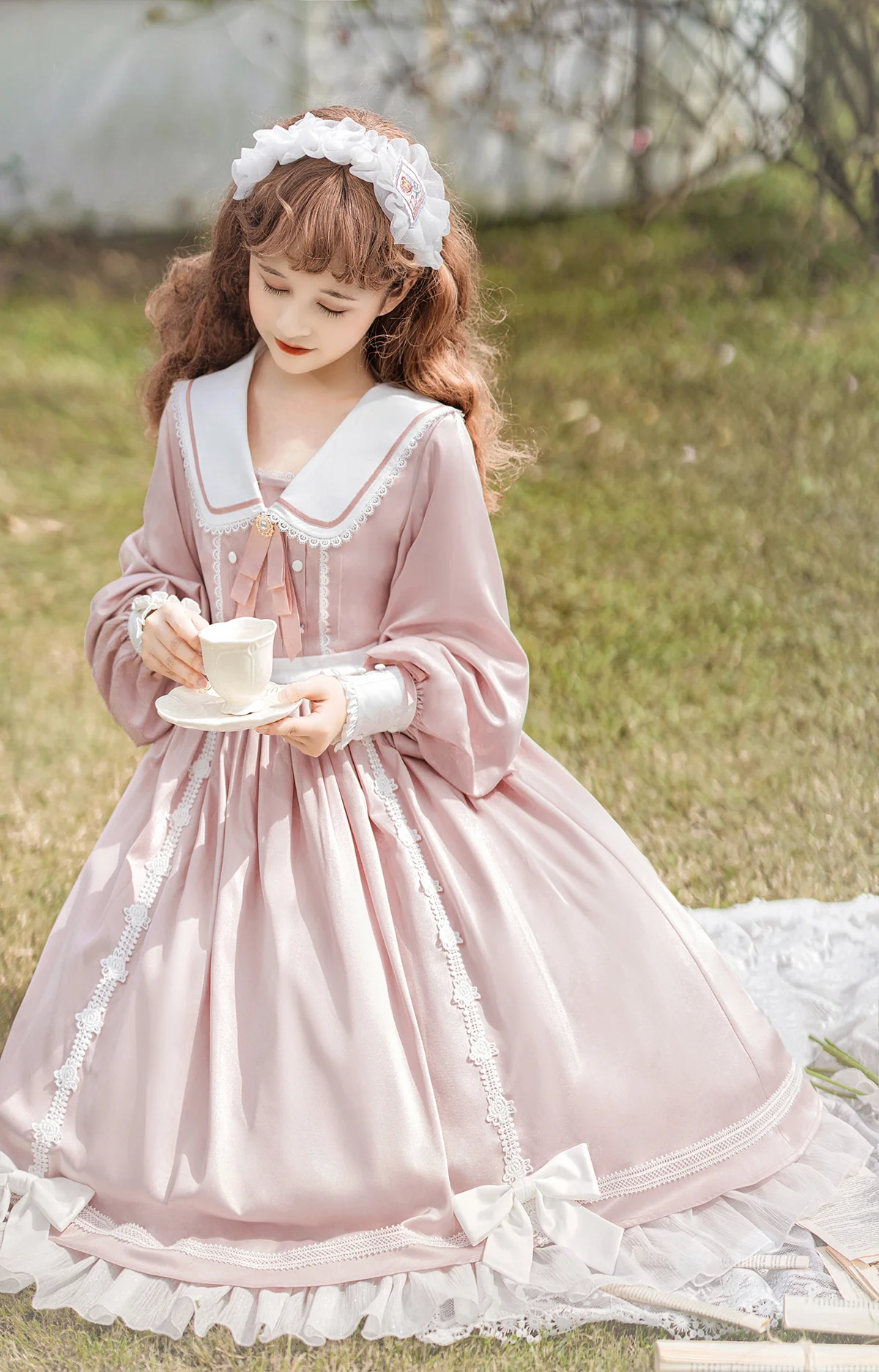 Love Letter Girl Lace Pastel Pink Blue Long Sleeve Dress - Image 13