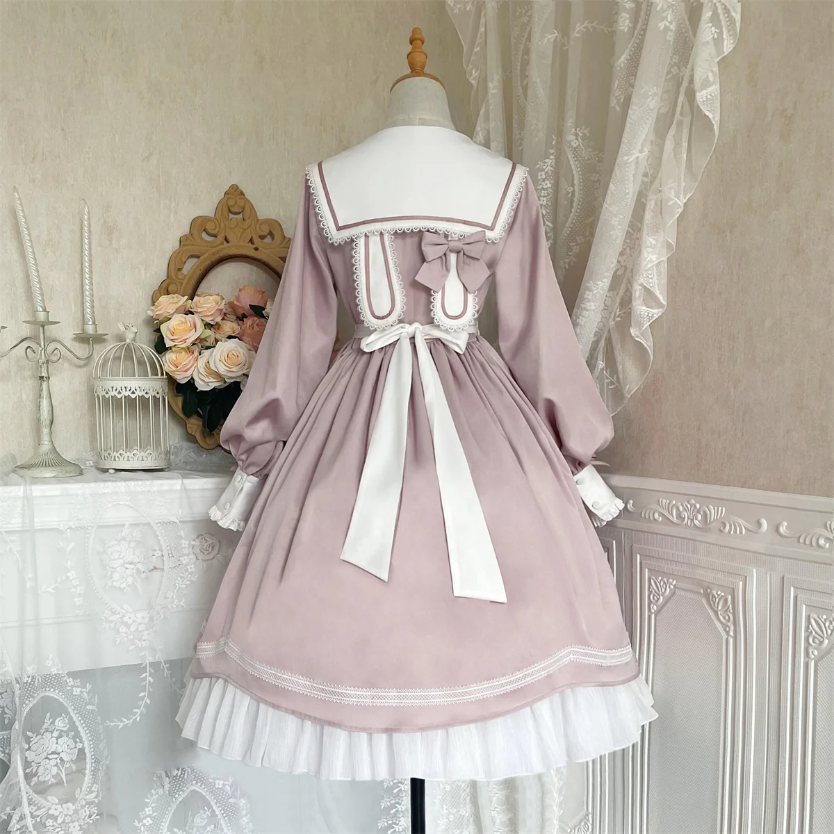 Love Letter Girl Lace Pastel Pink Blue Long Sleeve Dress - Image 14