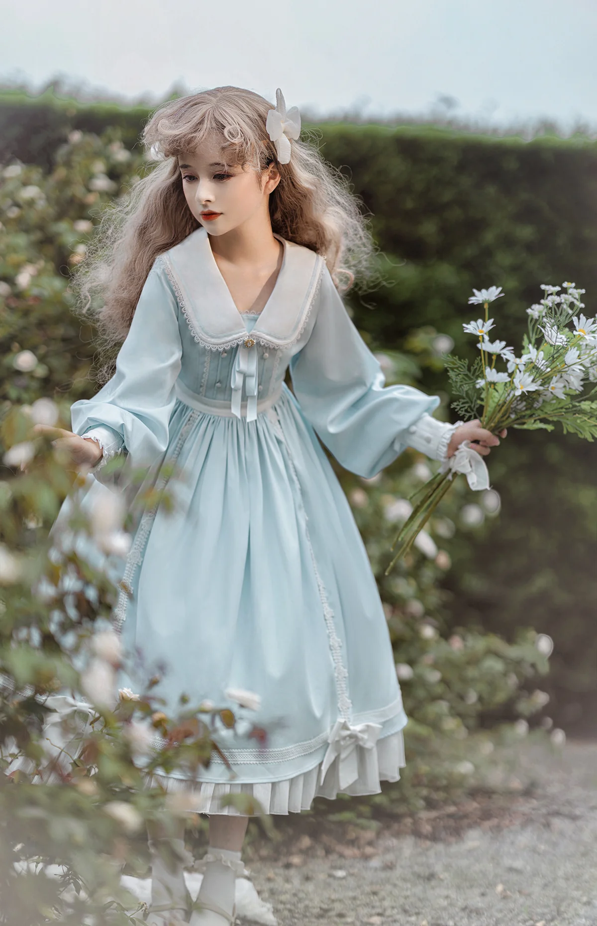 Love Letter Girl Lace Pastel Pink Blue Long Sleeve Dress - Image 4