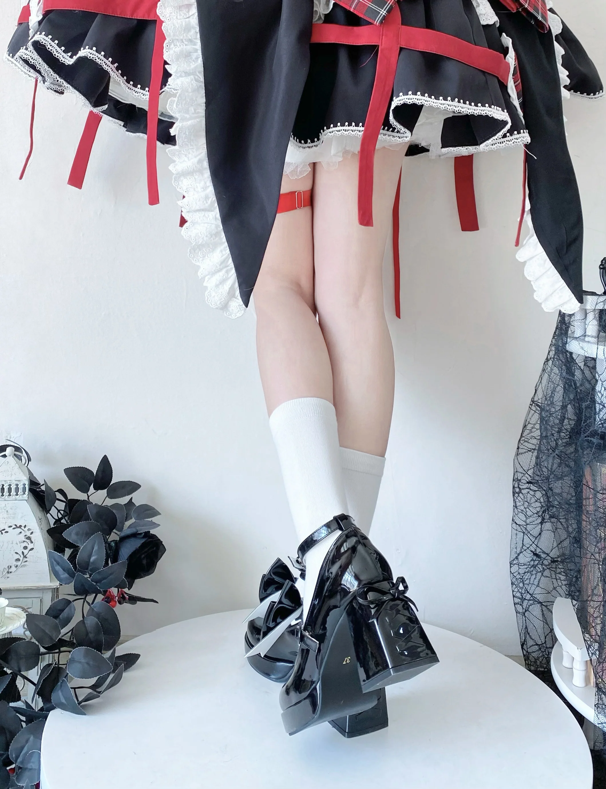 Love Letter Heart Track Lolita Black White Pink Blue Bow High Heels Shoes - Image 8