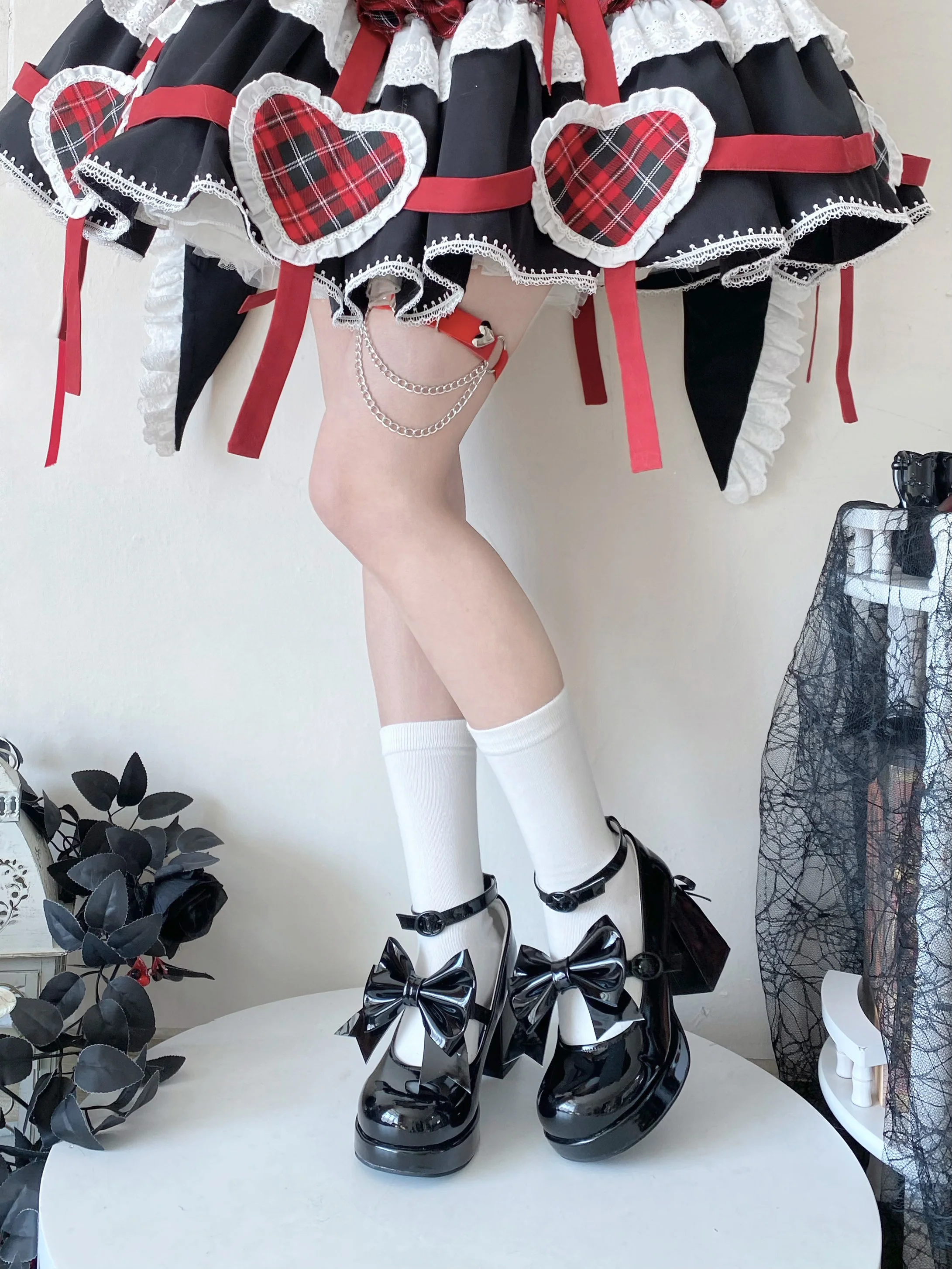Love Letter Heart Track Lolita Black White Pink Blue Bow High Heels Shoes - Image 9
