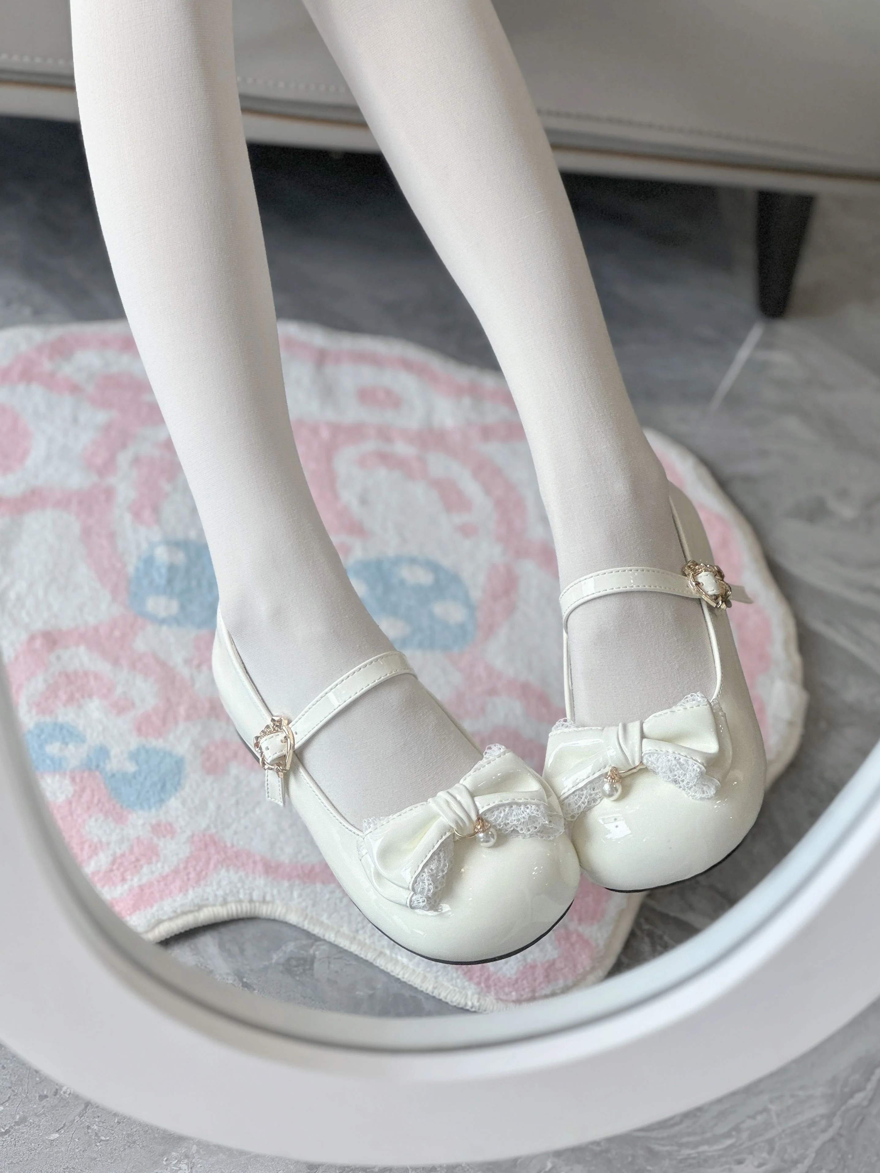 Love Letter Little Pearl Lolita Black White Pink Blue Brown Low Heels Shoes - Image 5
