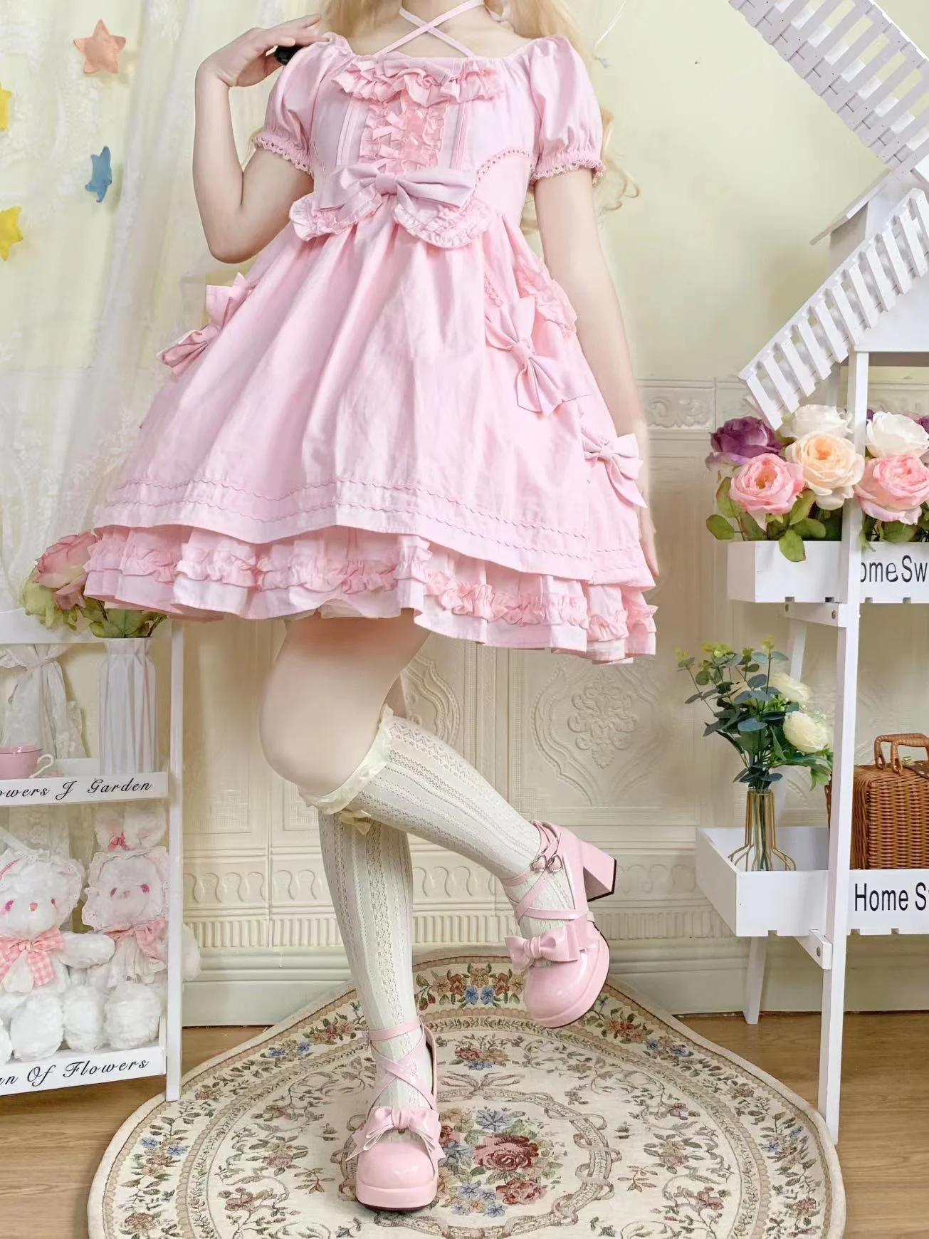 Love Letter Variety Fleur Lolita Black White Pink Blue High Heels Shoes - Image 13