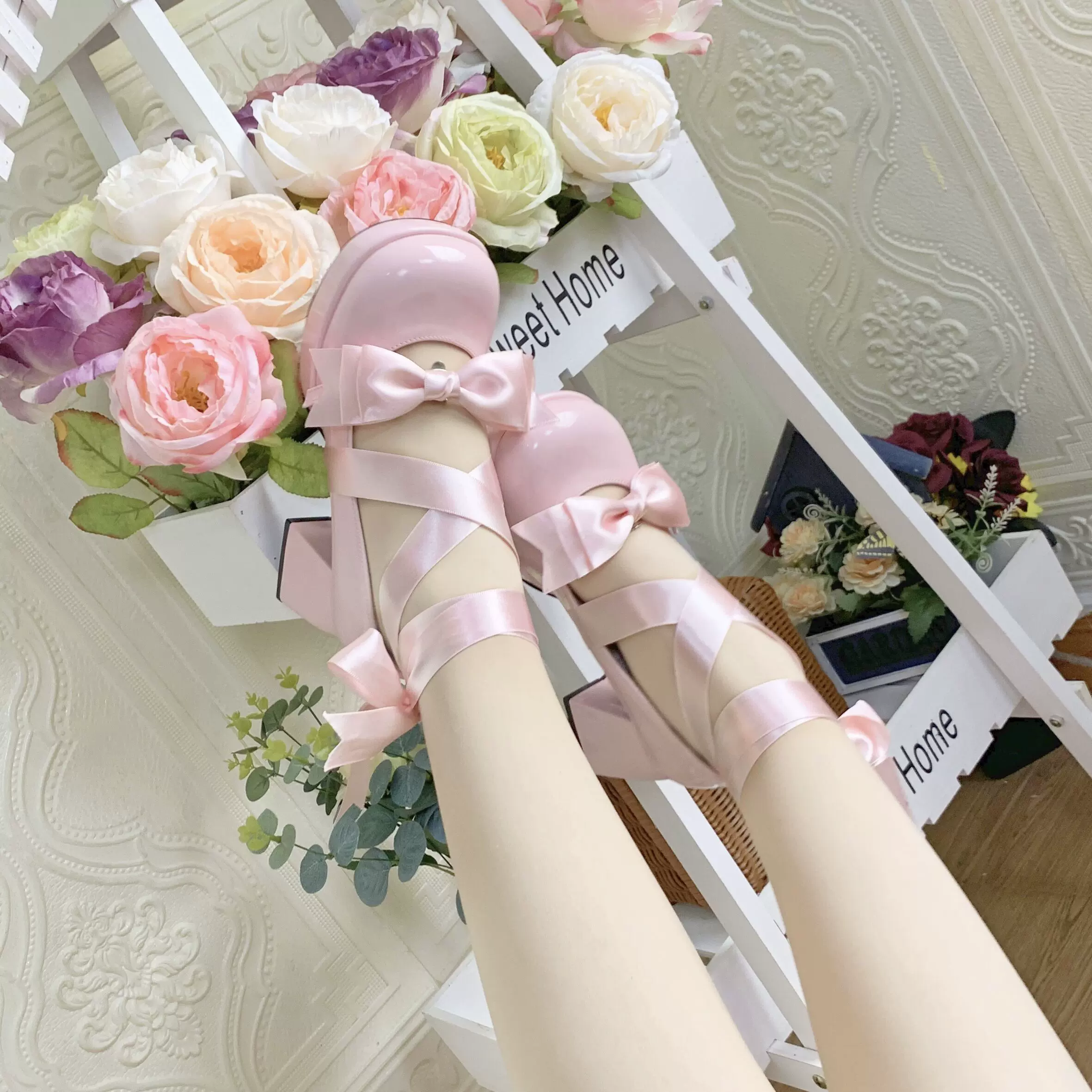 Love Letter Variety Fleur Lolita Black White Pink Blue High Heels Shoes - Image 2
