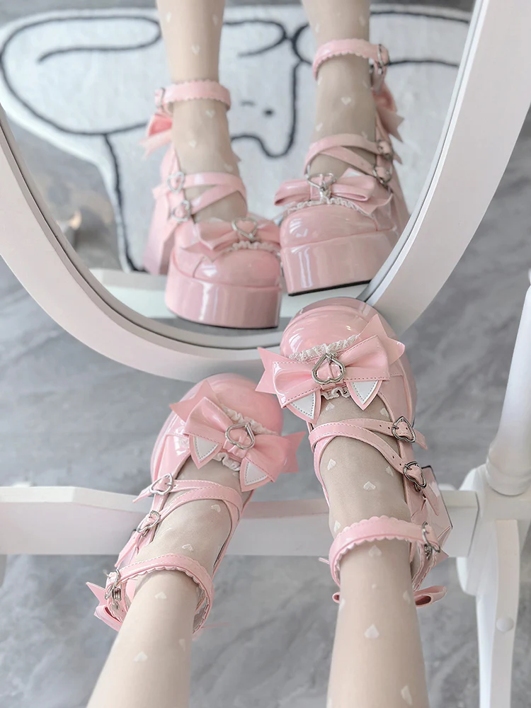 Love Song Cat Party Pastel White Pink Blue Black Lolita High Heels Shoes - Image 10