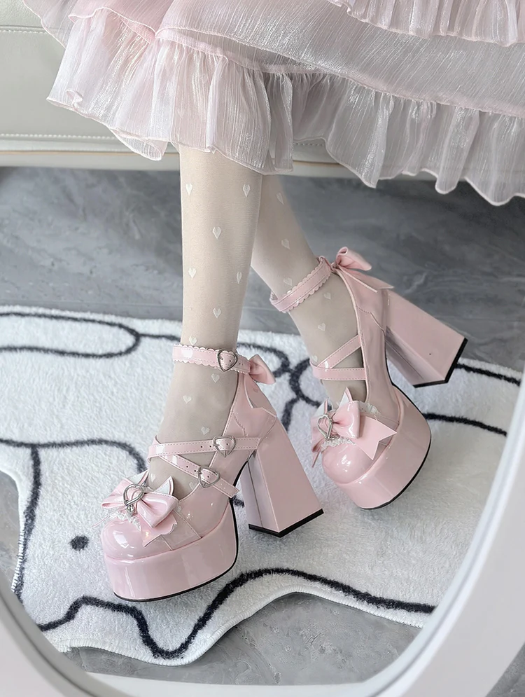 Love Song Cat Party Pastel White Pink Blue Black Lolita High Heels Shoes - Image 8