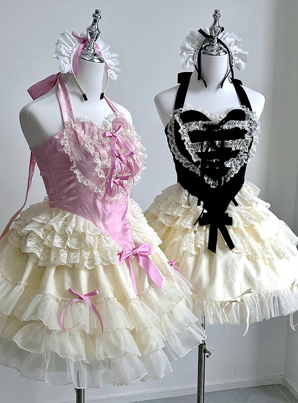 Diamond Sweetheart Love Maid Lace Hearts Black Pink Strap Tulle Dress
