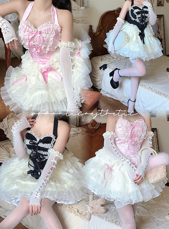 Diamond Sweetheart Love Maid Lace Hearts Black Pink Strap Tulle Dress - Image 5