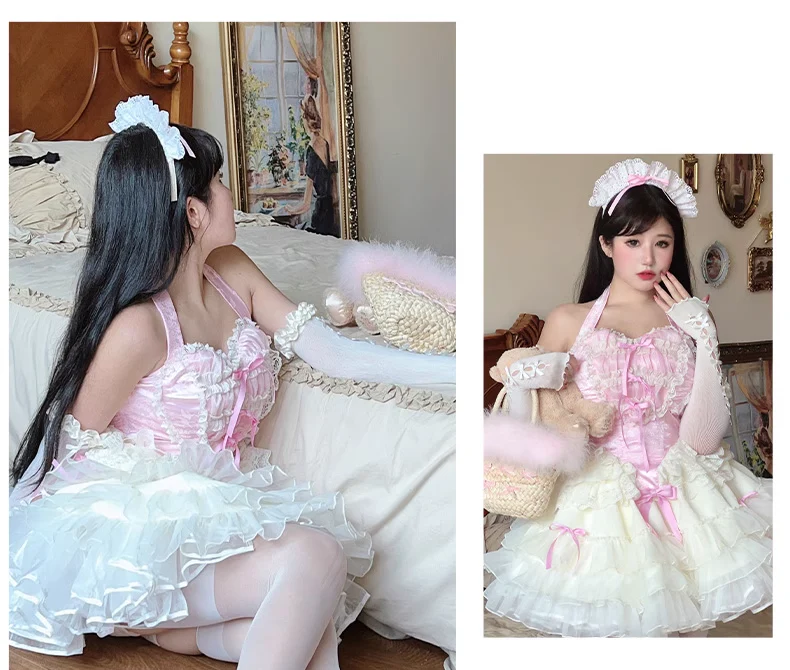 Diamond Sweetheart Love Maid Lace Hearts Black Pink Strap Tulle Dress - Image 8