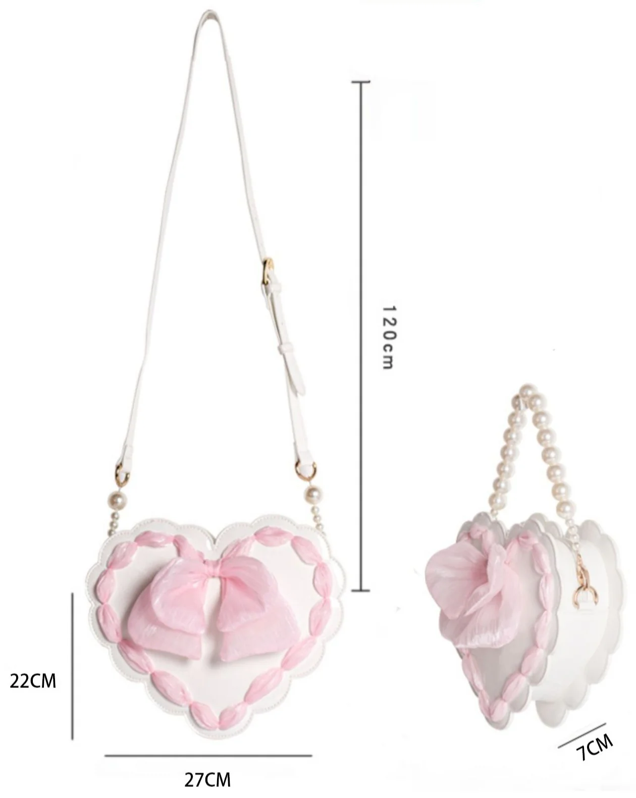 Lovely Pearl Decorated Heart Messenger Bag - Image 5