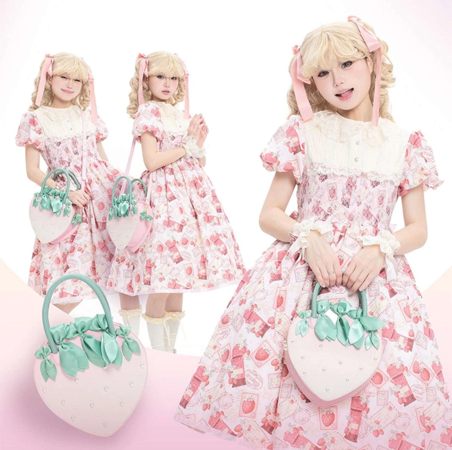 Lovely Red Pink Strawberry Pearl Bag - Image 8