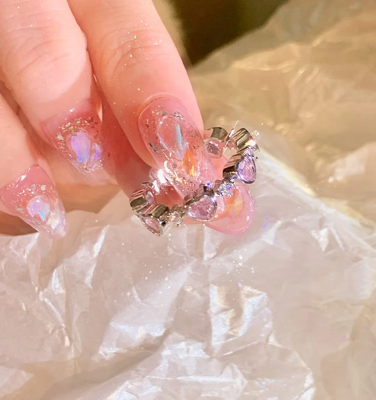 Luxury Princess Pink Silver Diamond Love Thorn Ring - Image 4