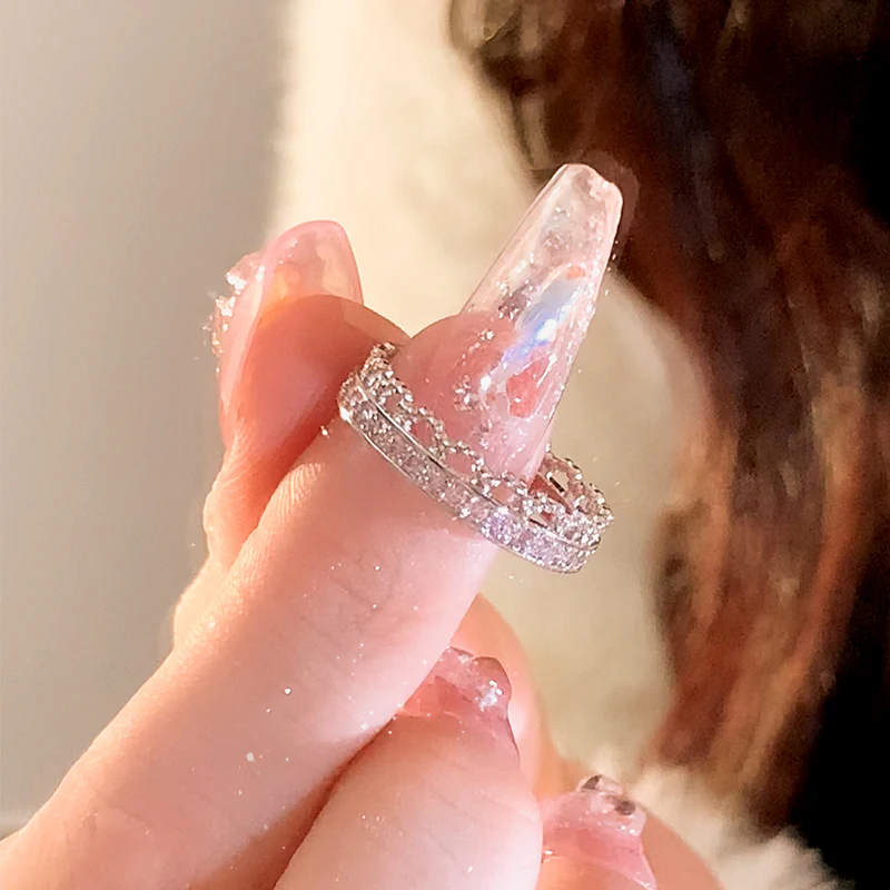 Luxury Princess Pink Silver Diamond Love Thorn Ring - Image 5