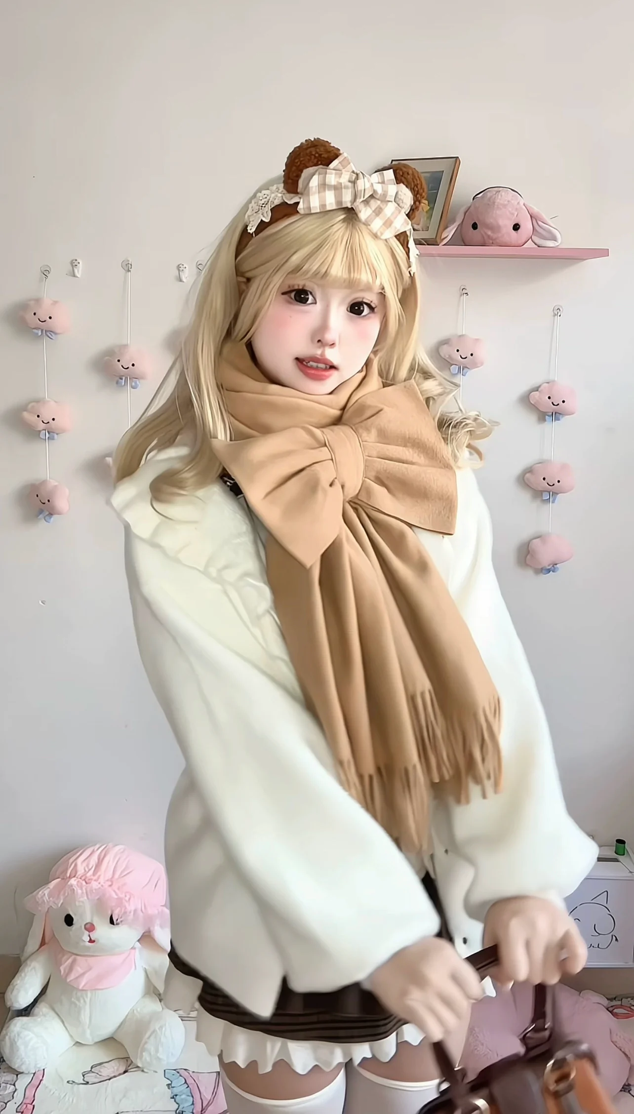 Luyu Soft White Pink Blue Knit Sweater & Skirt & Scarf Three Piece Set - Image 12