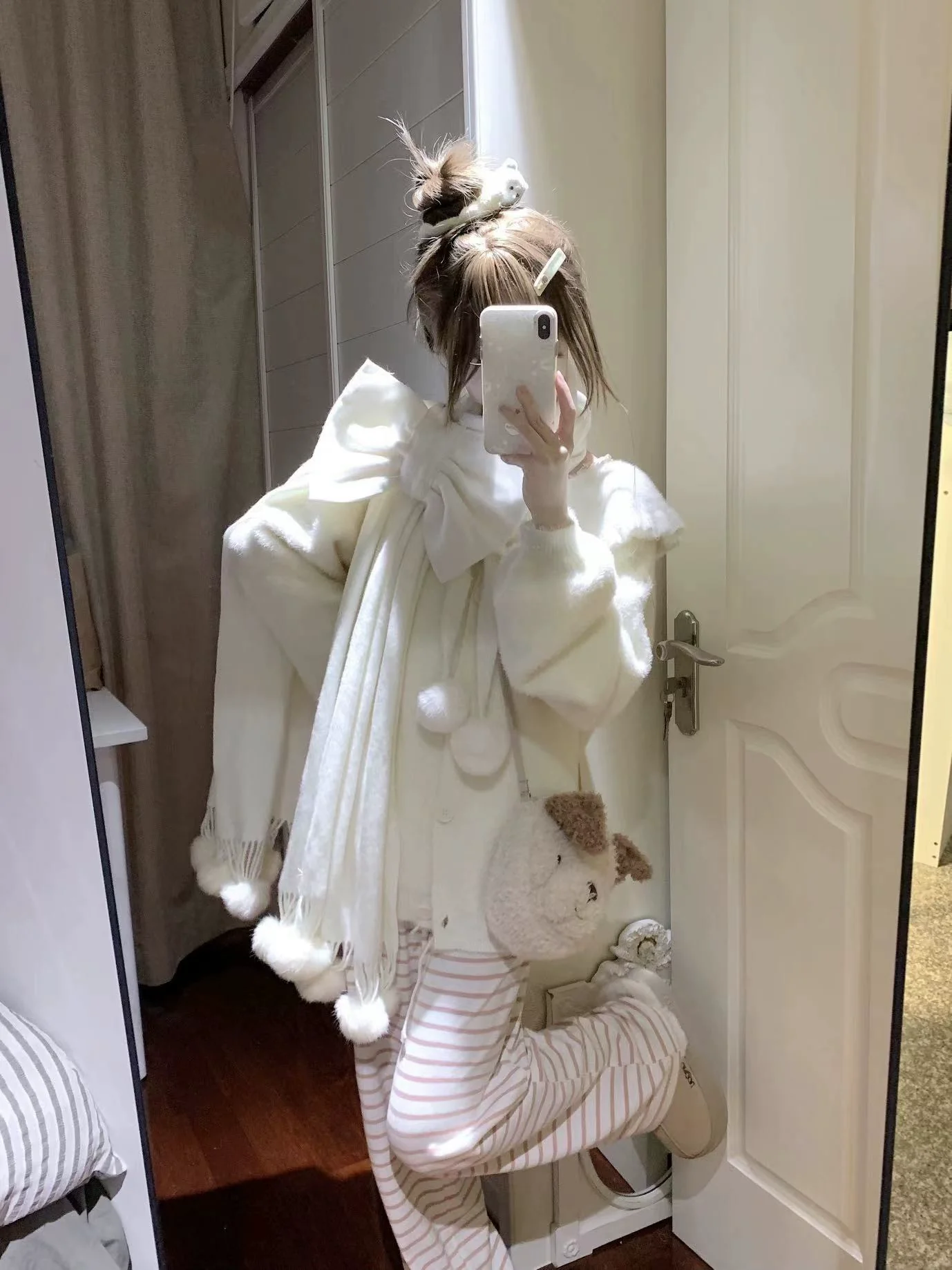 Luyu Soft White Pink Blue Knit Sweater & Skirt & Scarf Three Piece Set - Image 13