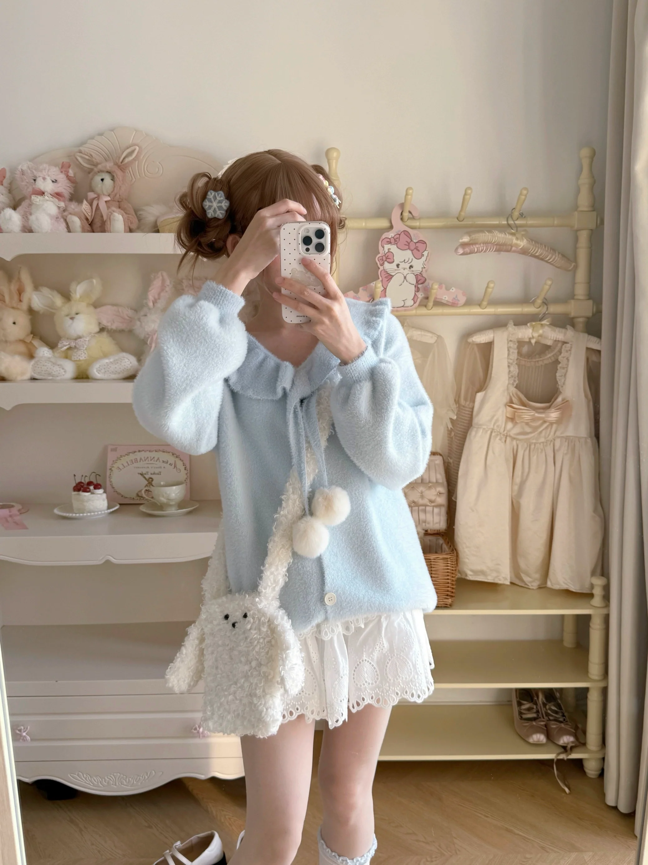 Luyu Soft White Pink Blue Knit Sweater & Skirt & Scarf Three Piece Set - Image 14