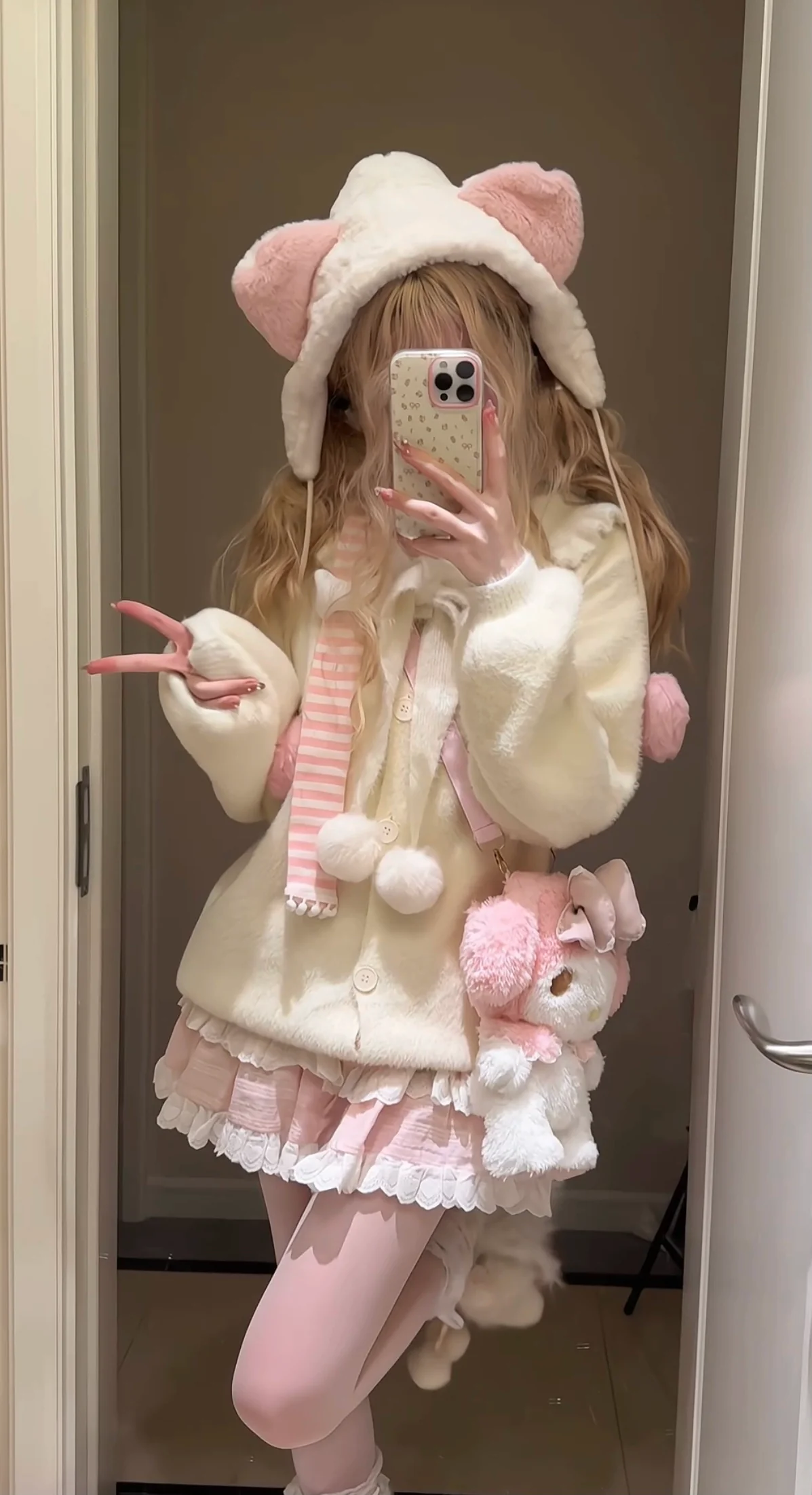 Luyu Soft White Pink Blue Knit Sweater & Skirt & Scarf Three Piece Set - Image 4
