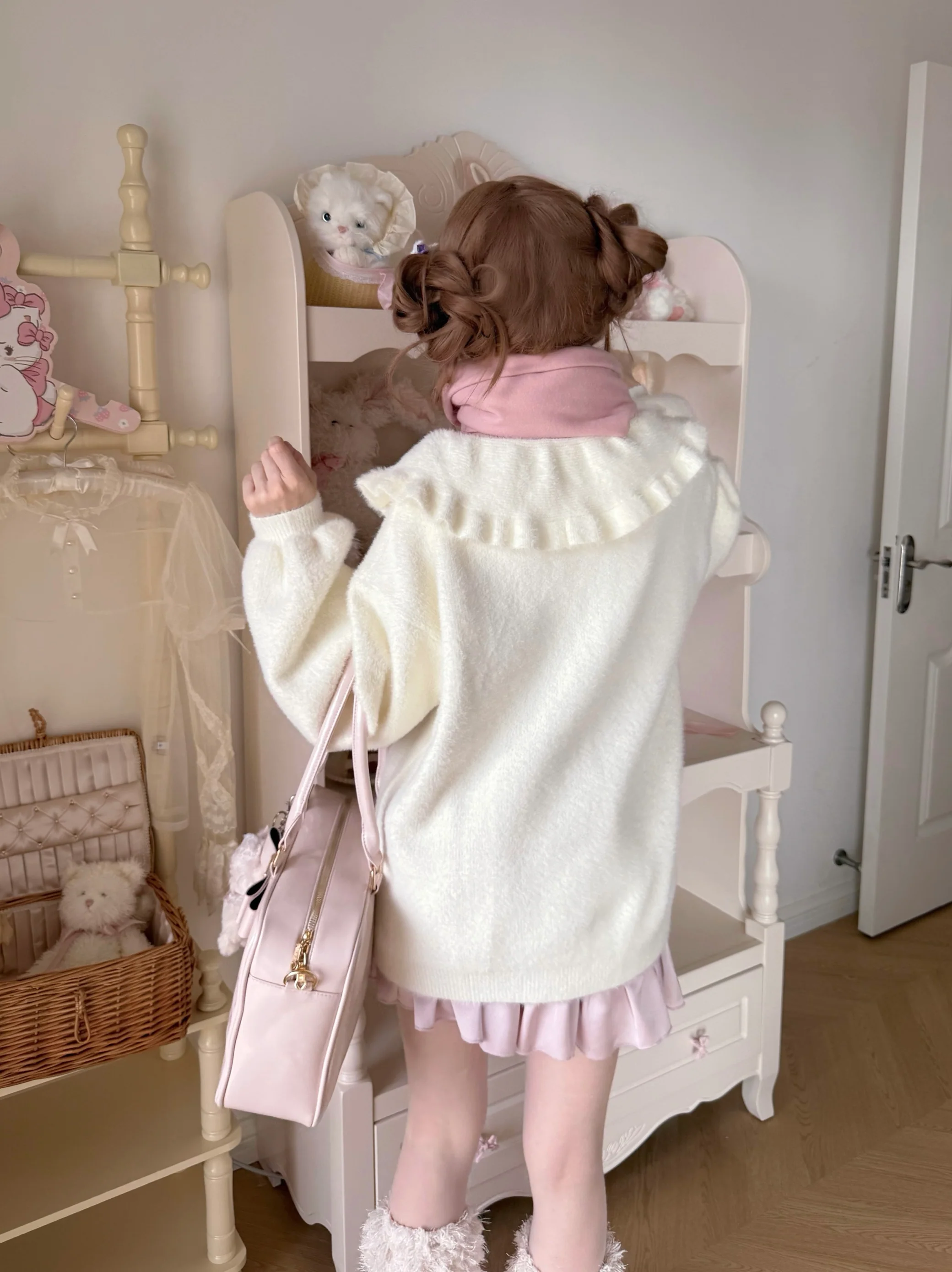 Luyu Soft White Pink Blue Knit Sweater & Skirt & Scarf Three Piece Set - Image 5