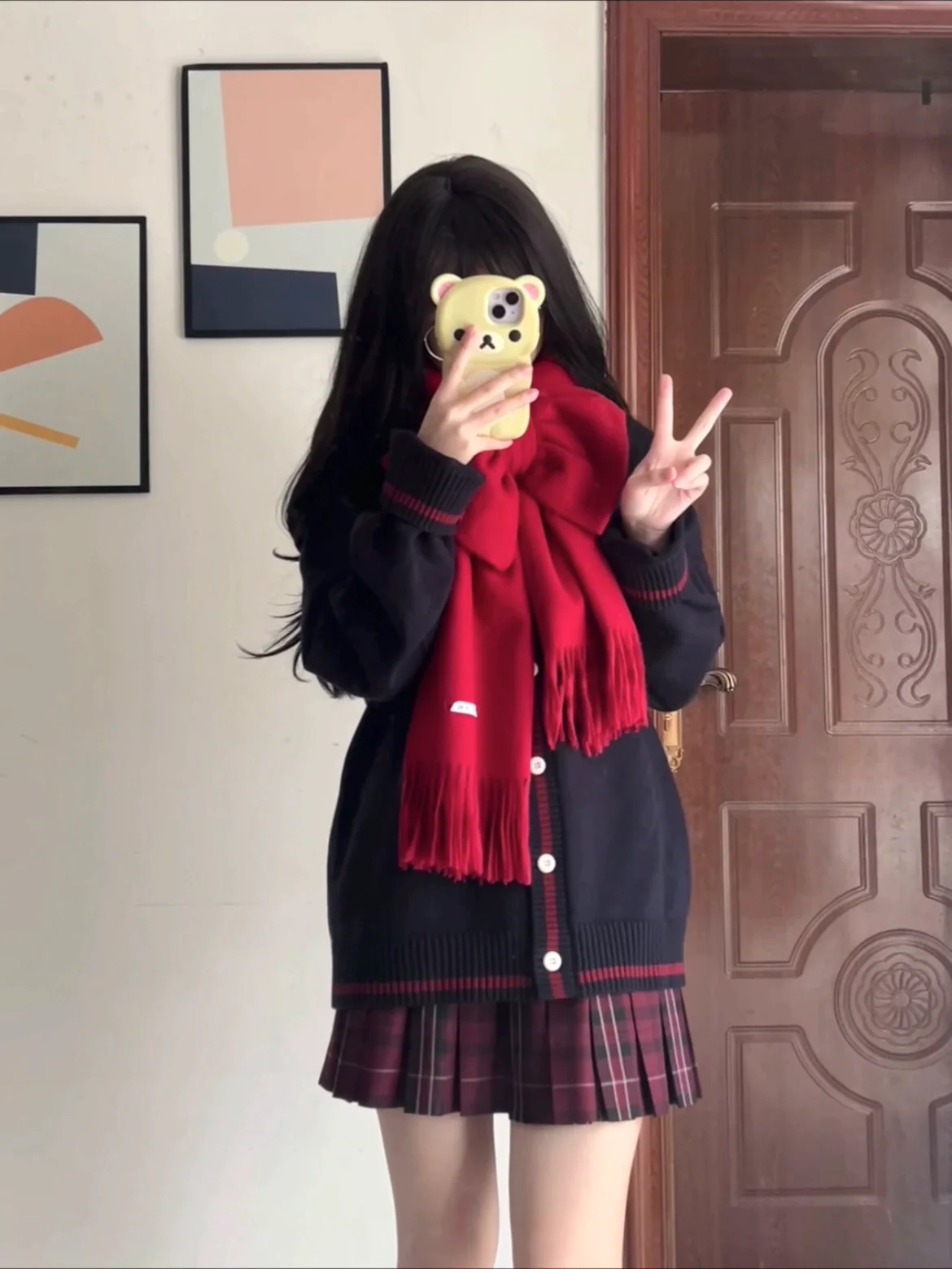 Luyu Soft White Pink Blue Knit Sweater & Skirt & Scarf Three Piece Set - Image 8