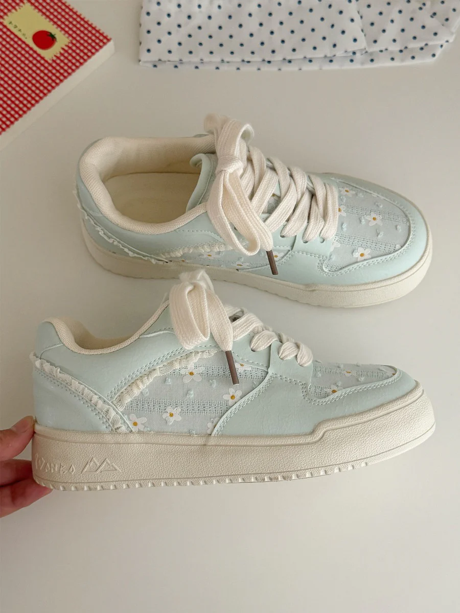 Lychee Daisy Flower Pink Blue Beige Sneakers - Image 2