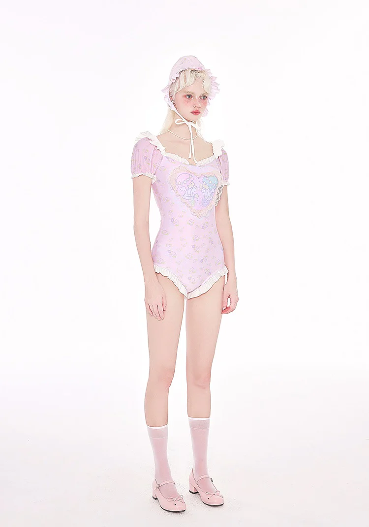 Masked Cat Gemini Twin Stars Pink Onepiece Swimsuit - Image 3
