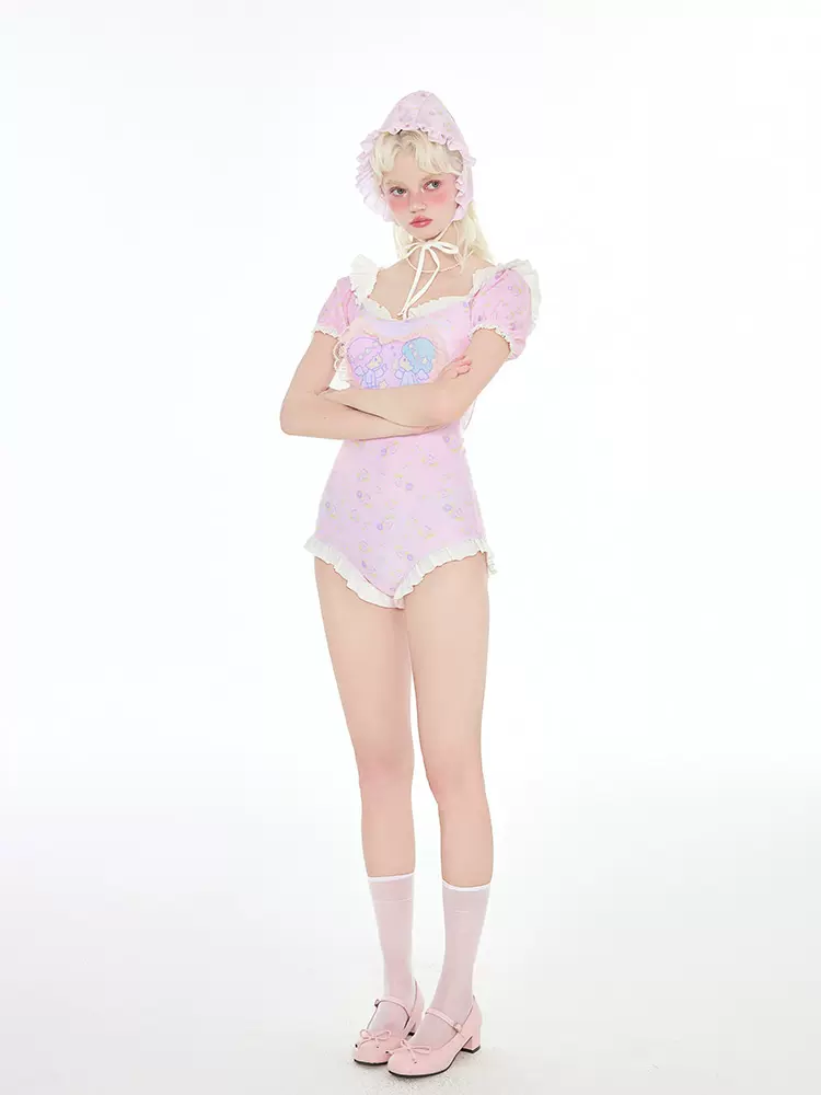 Masked Cat Gemini Twin Stars Pink Onepiece Swimsuit - Image 5