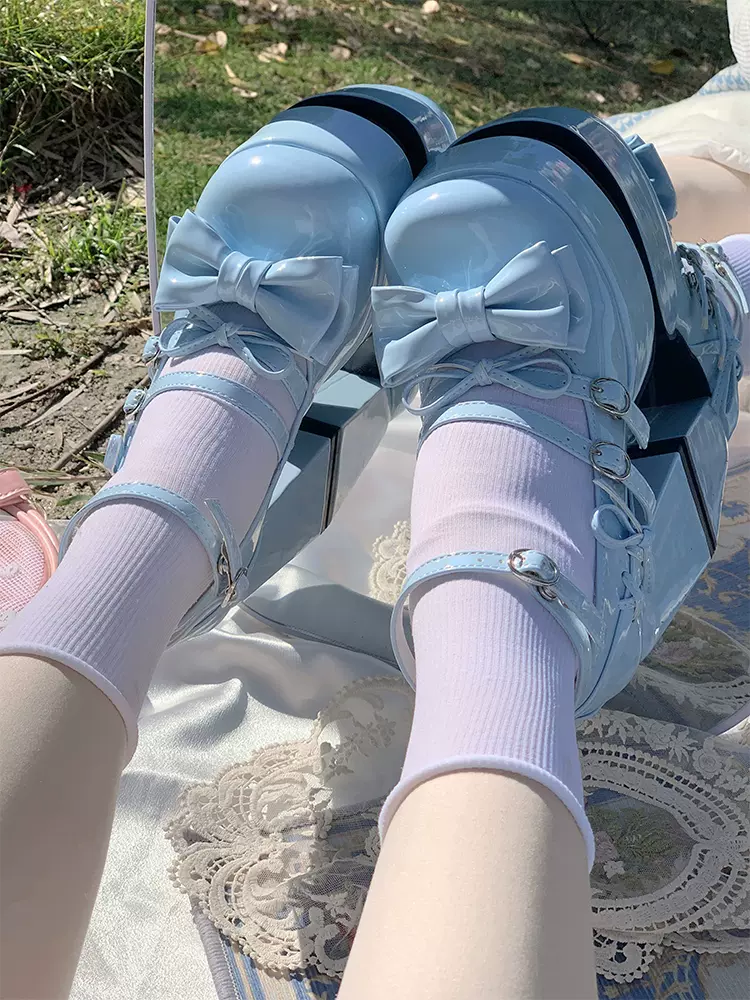 Meow Meow Heart Summer Sweetheart Lolita Blue Pink White Black High Heels Shoes - Image 2